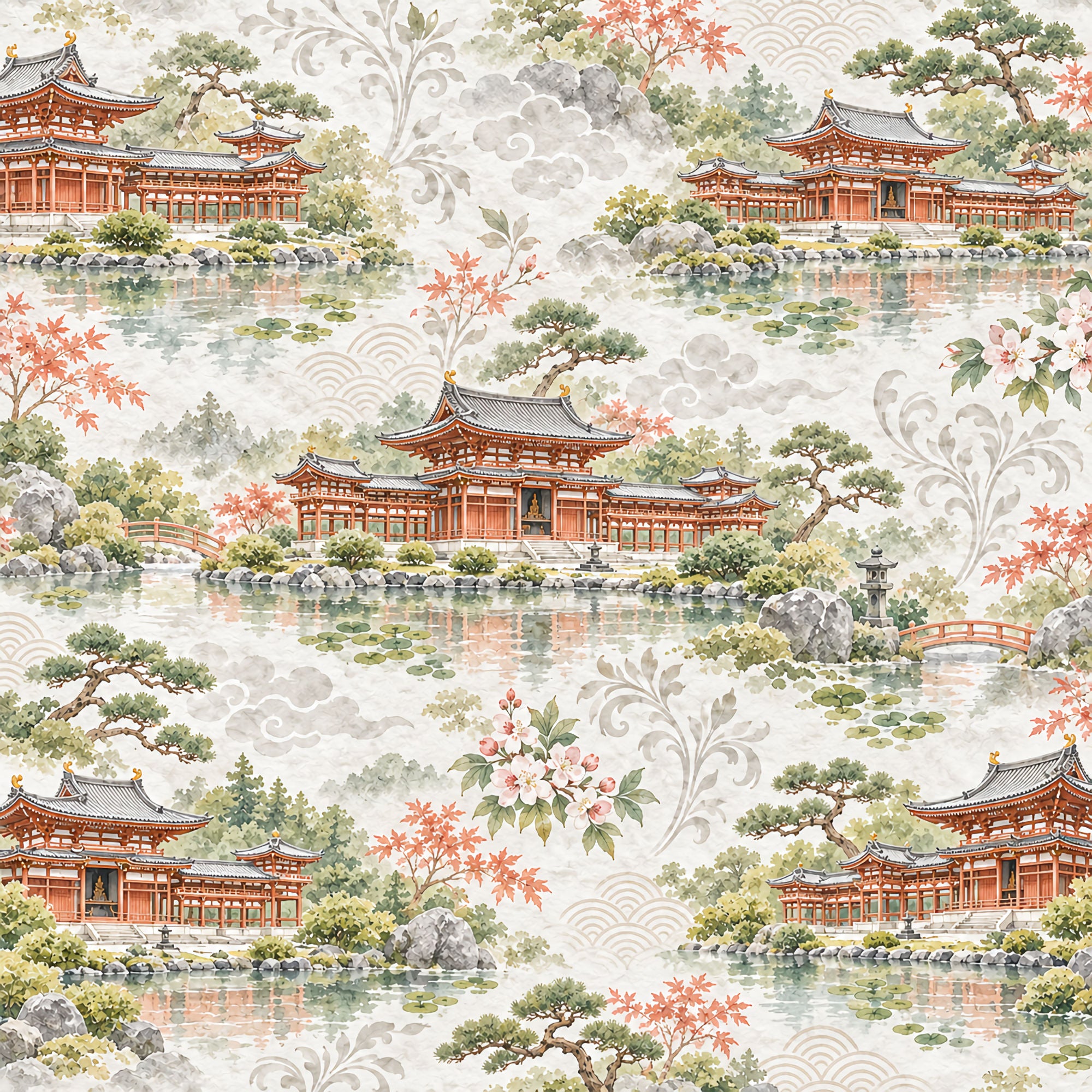 Around The World Collection Japan Byodo-In Temple 12 x 12 Double-Sided Scrapbook Paper by SSC Designs