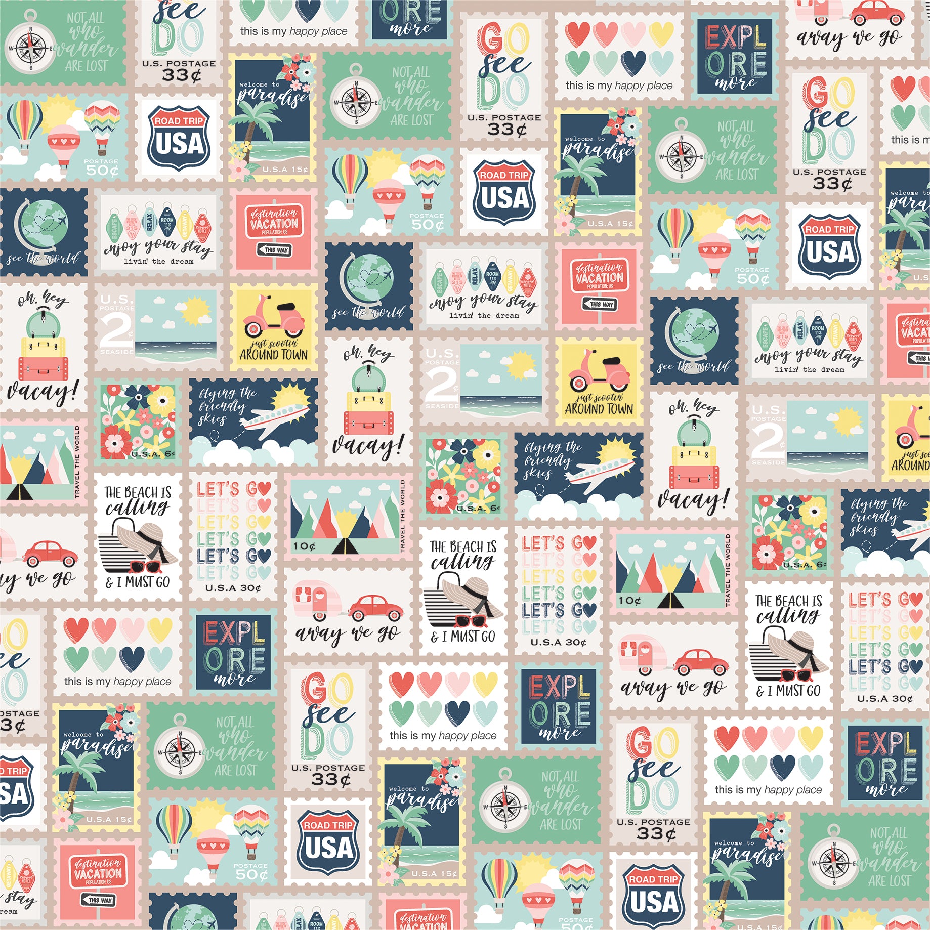 Away We Go Collection Destination Stamps 12 x 12 Double-Sided Scrapbook Paper by Echo Park Paper