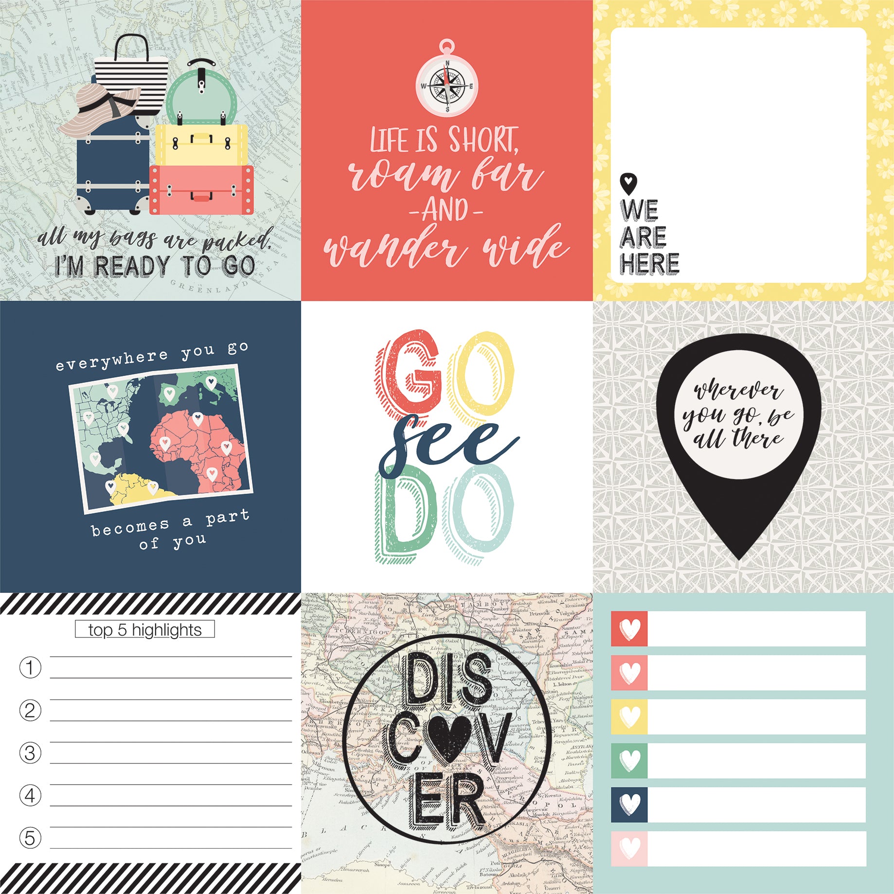 Away We Go Collection 4x4 Journaling Cards 12 x 12 Double-Sided Scrapbook Paper by Echo Park Paper