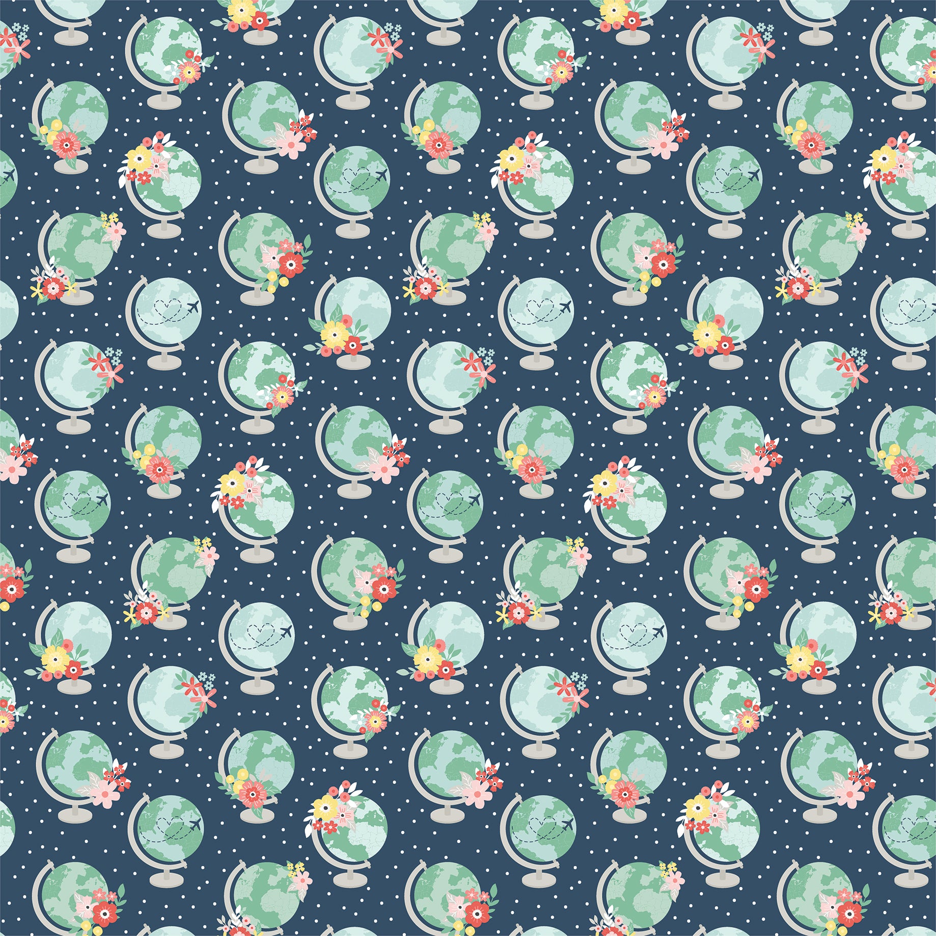 Away We Go Collection Globes 12 x 12 Double-Sided Scrapbook Paper by Echo Park Paper