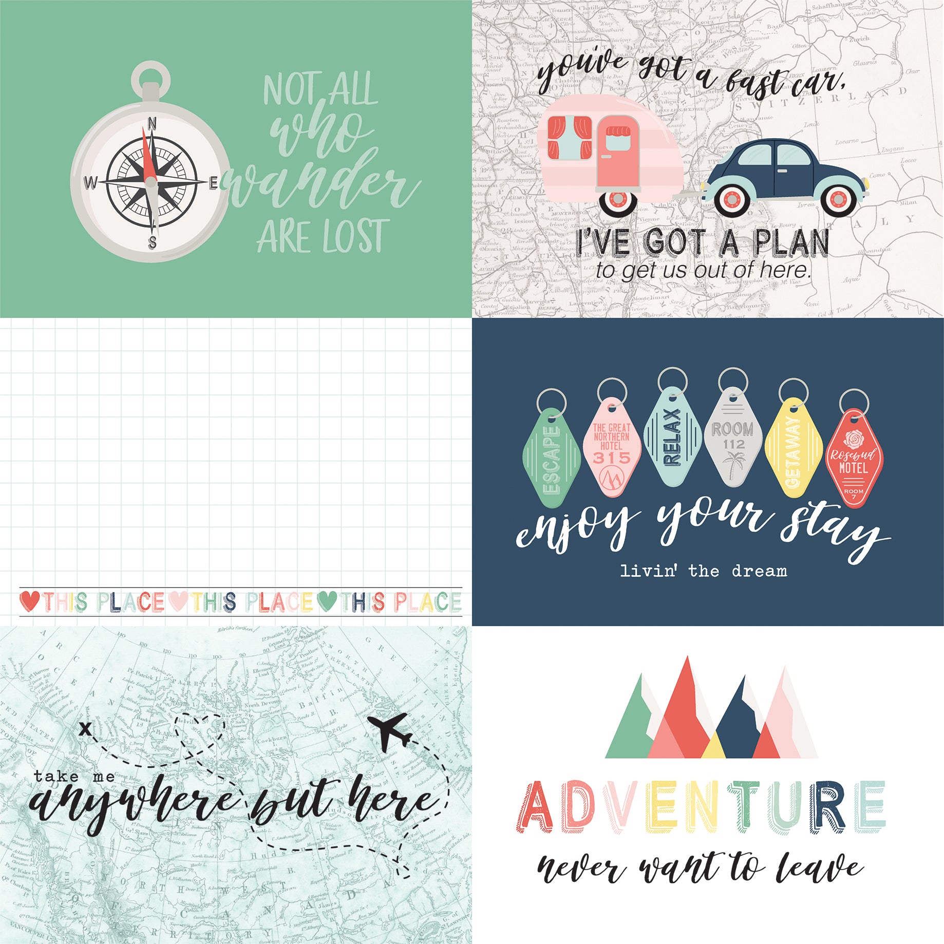 Away We Go Collection 6x4 Journaling Cards 12 x 12 Double-Sided Scrapbook Paper by Echo Park Paper