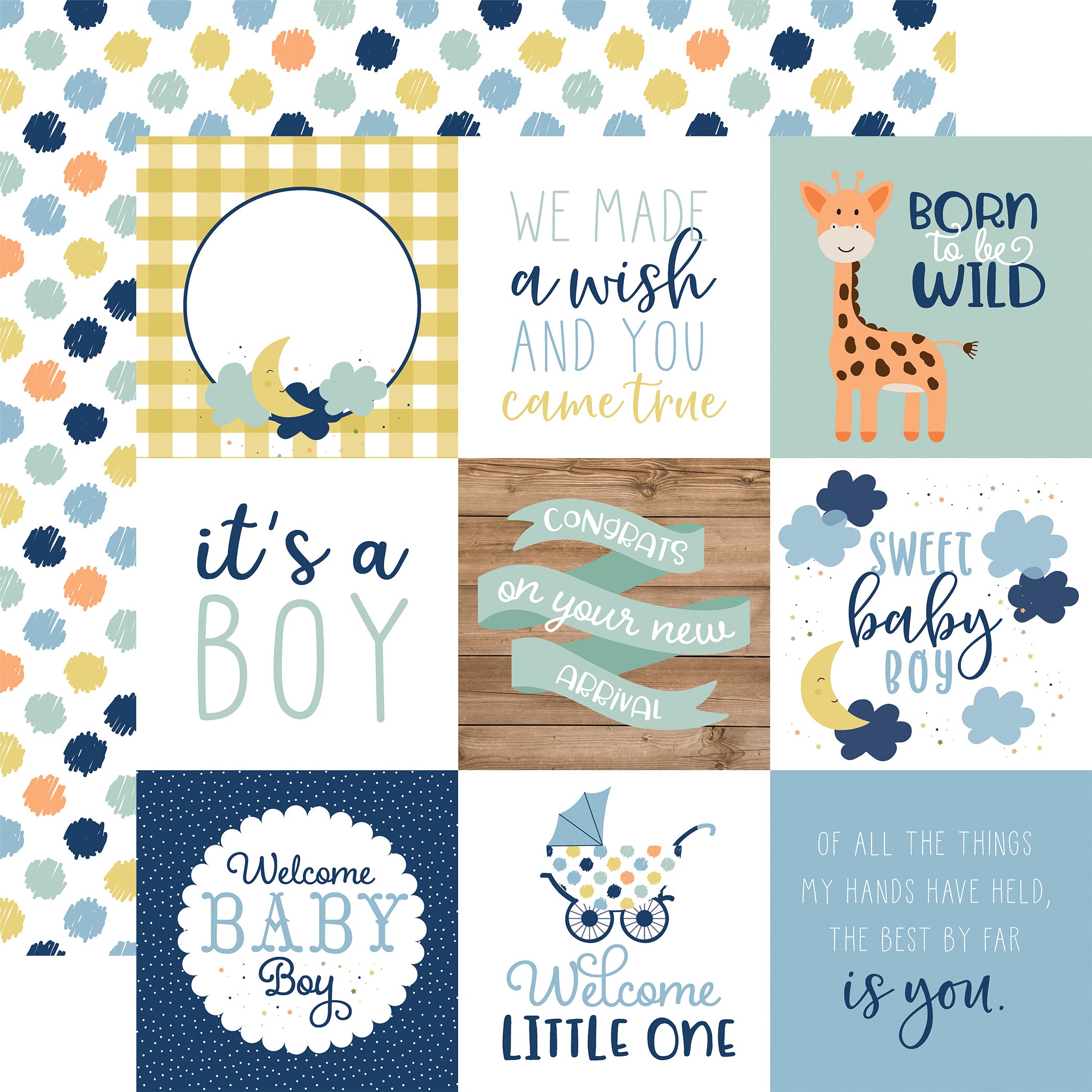 Baby Boy Collection Pack by Echo Park Paper 13-Piece Collection-12 Papers, 1 Sticker
