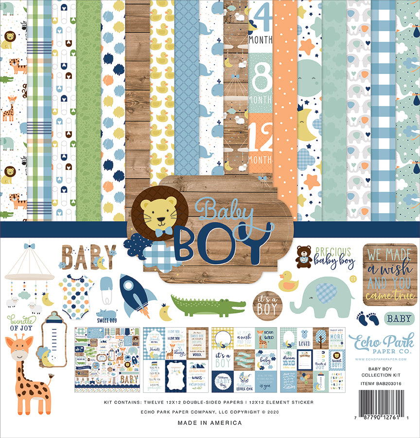Baby Boy Collection Pack by Echo Park Paper 13-Piece Collection-12 Papers, 1 Sticker