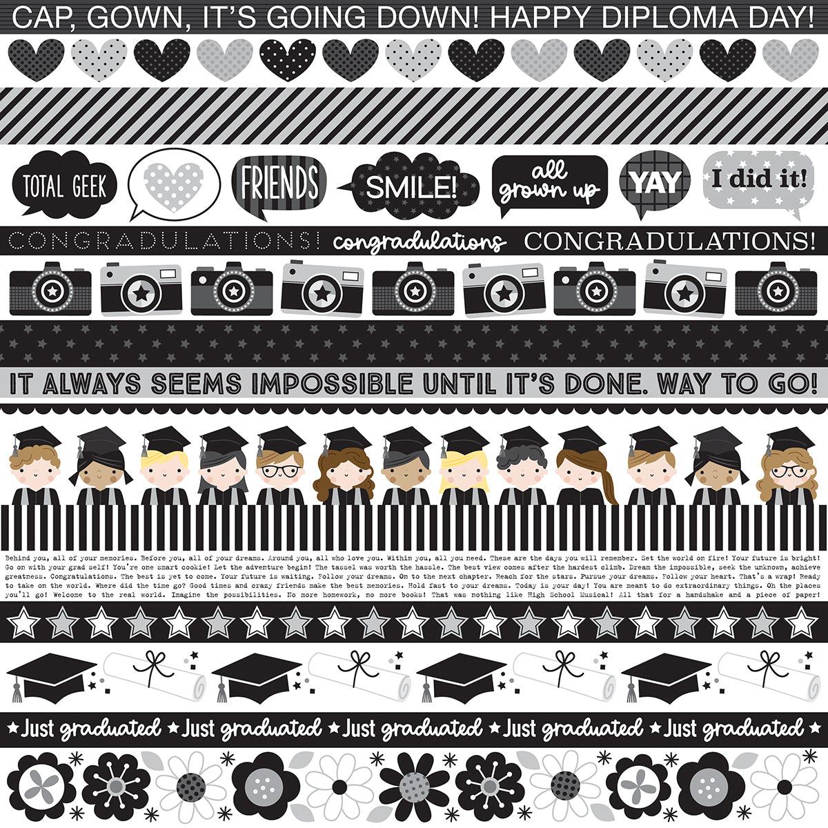 Cap & Gown Collection Borders 12 x 12 Double-Sided Scrapbook Paper by Doodlebug Design - Scrapbook Supply Companies
