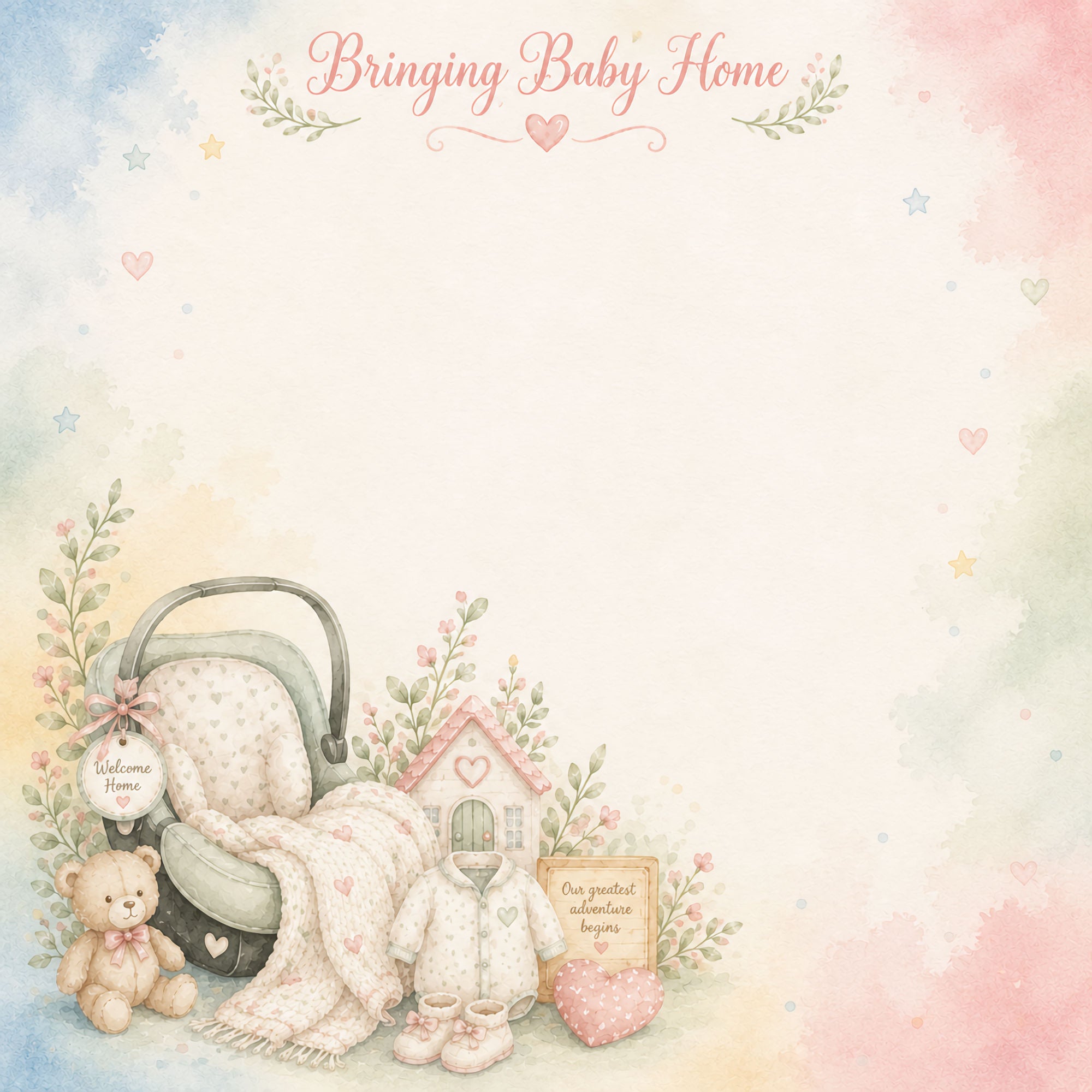 Baby Firsts Collection Bringing Baby Home 12 x 12 Double-Sided Scrapbook Paper by SSC Designs