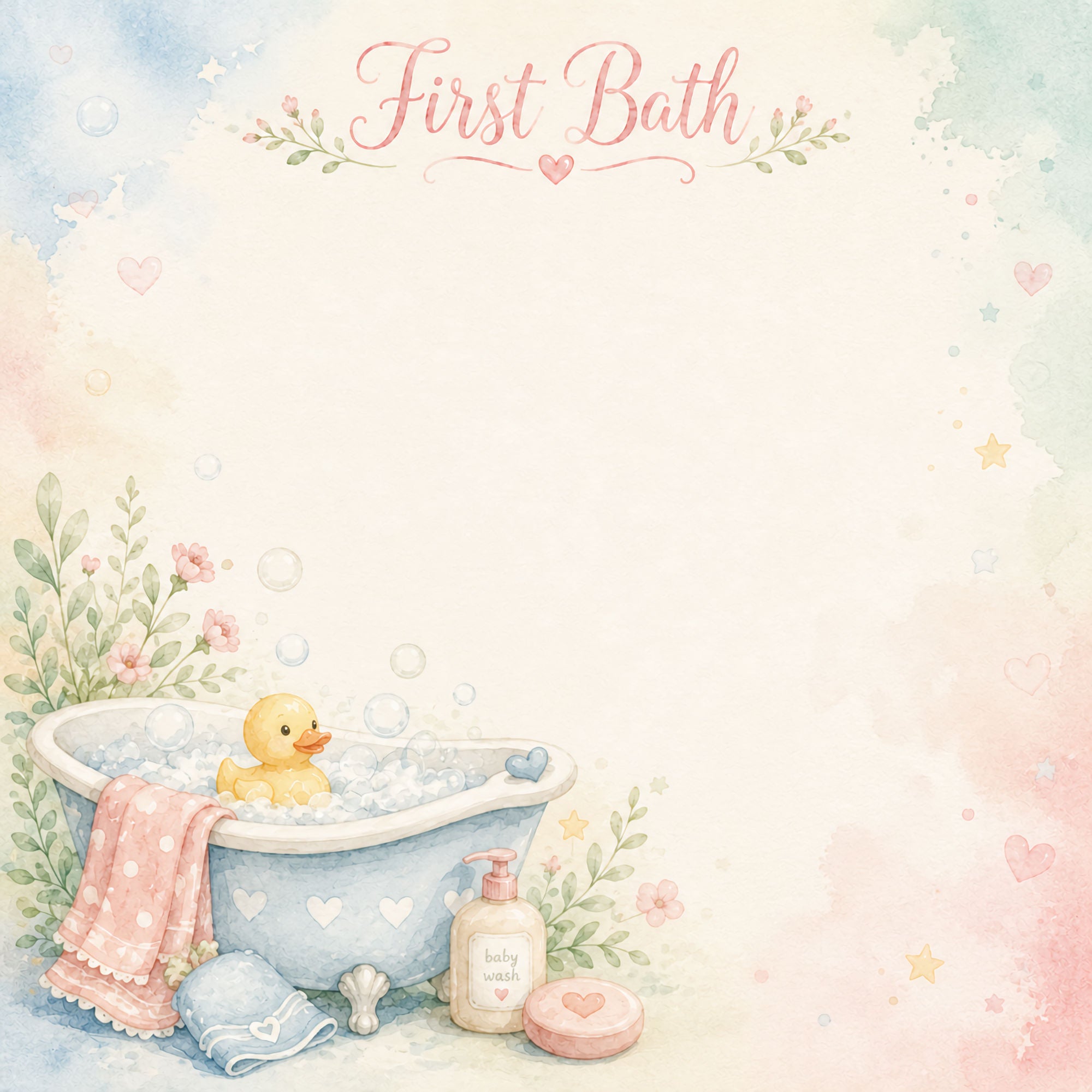 Baby Firsts Collection Baby's First Bath 12 x 12 Double-Sided Scrapbook Paper by SSC Designs