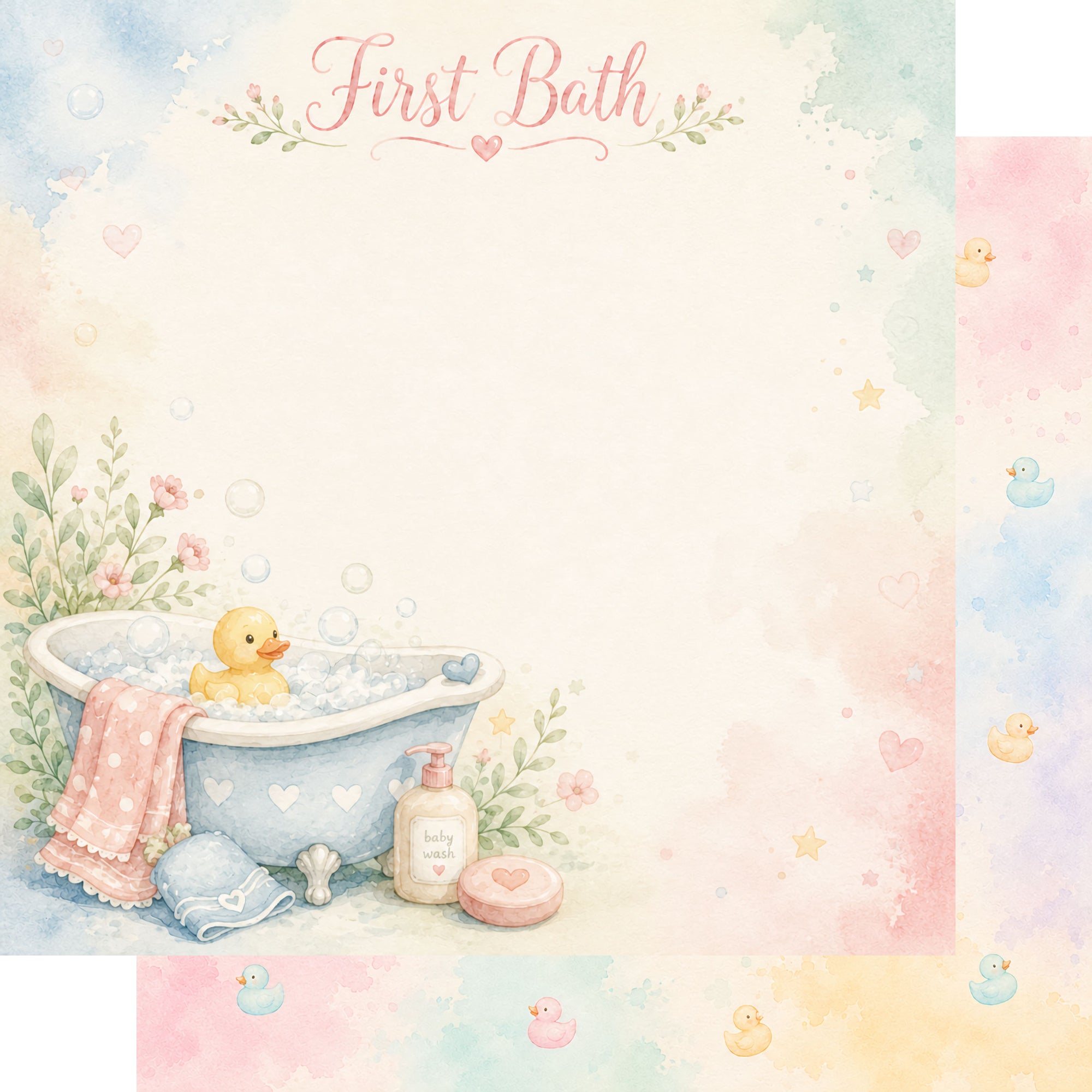 Baby Firsts Collection Baby's First Bath 12 x 12 Double-Sided Scrapbook Paper by SSC Designs