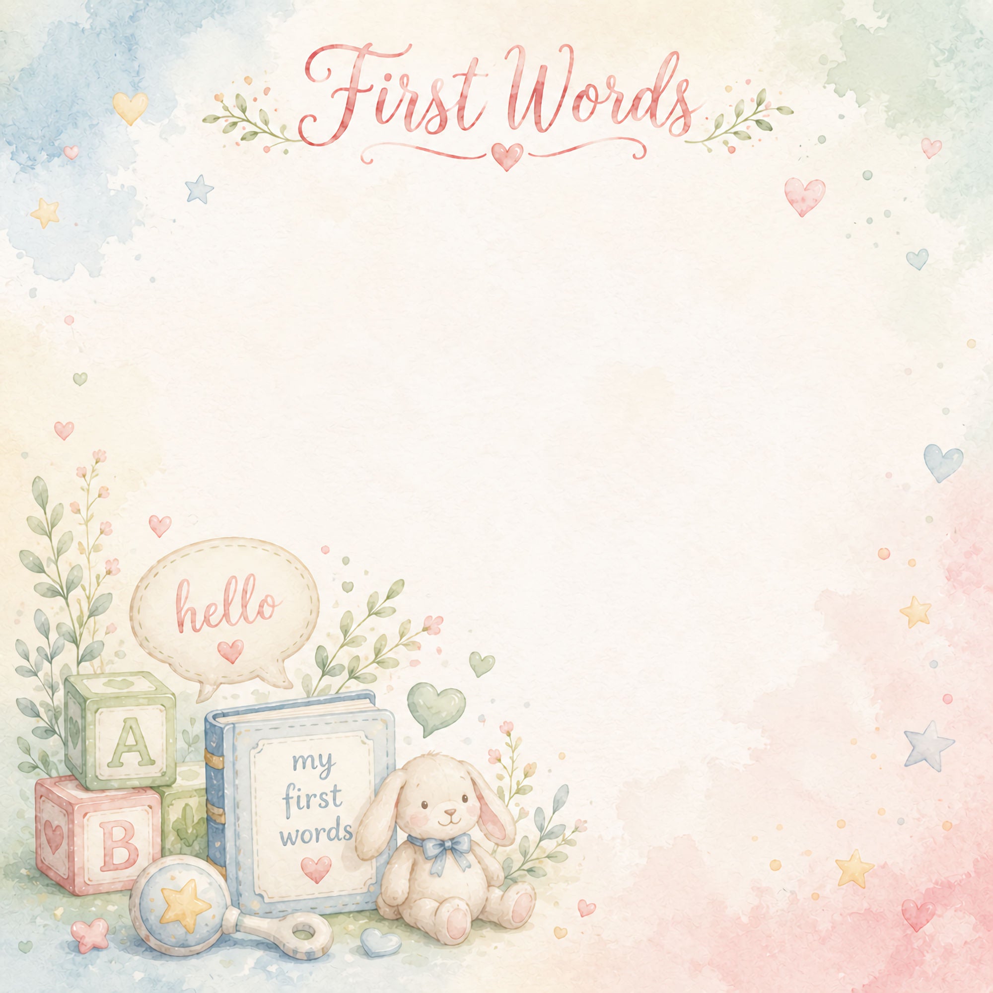 Baby Firsts Collection Baby's First Words 12 x 12 Double-Sided Scrapbook Paper by SSC Designs
