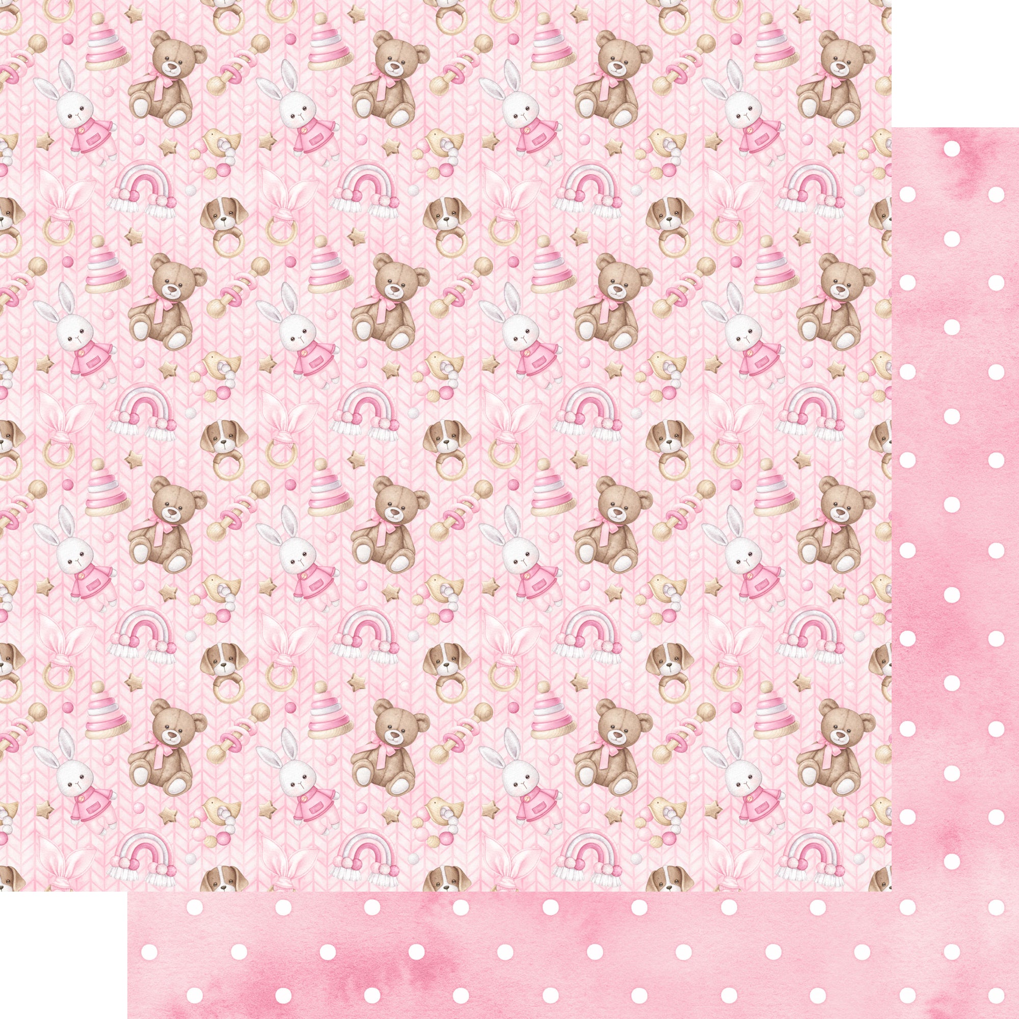Oh, Baby Girl! Collection Teddy Bear Hugs 12 x 12 Double-Sided Scrapbook Paper by SSC Designs