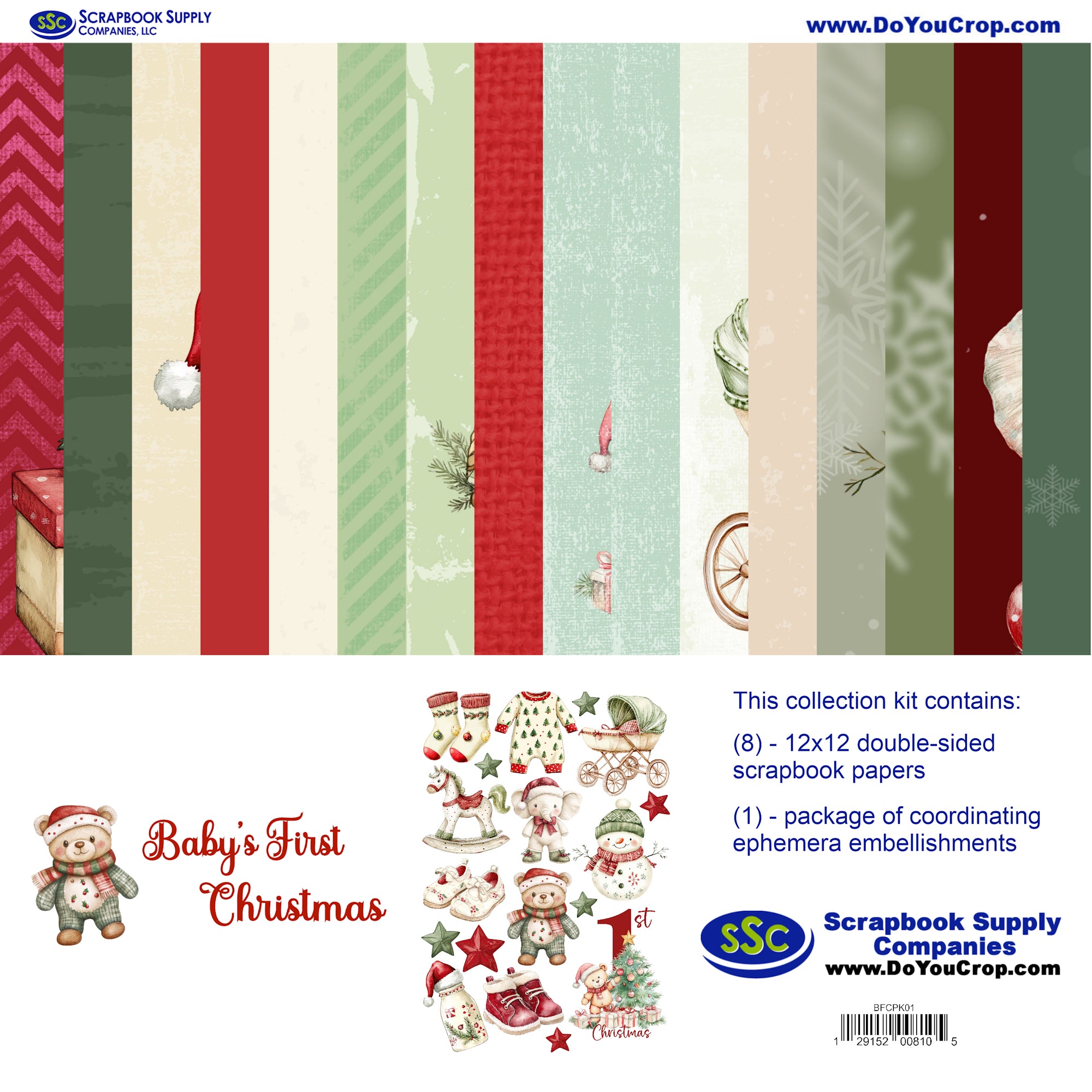 Baby's First Christmas 12 x 12 Scrapbook Paper & Embellishment Kit by SSC Designs