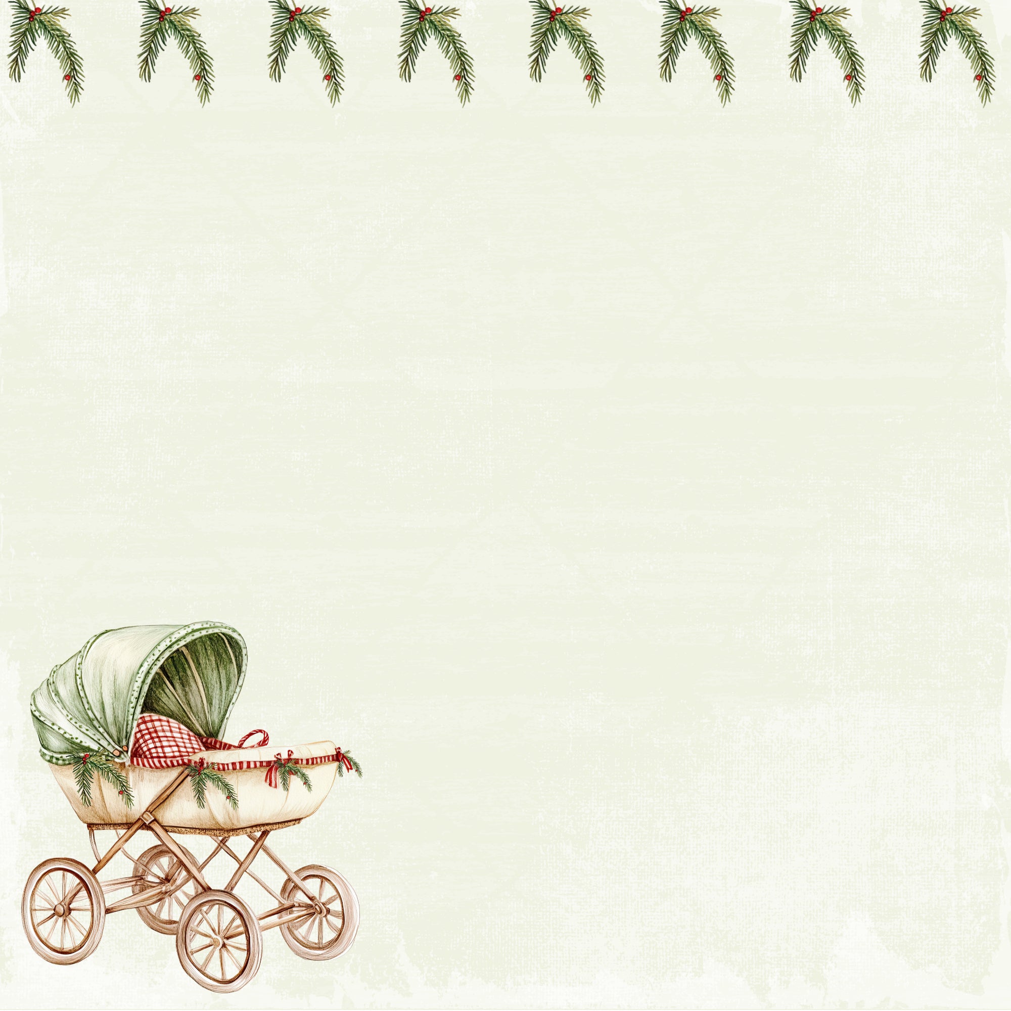 Baby's First Christmas Collection Christmas Pram 12 x 12 Double-Sided Scrapbook Paper by SSC Designs