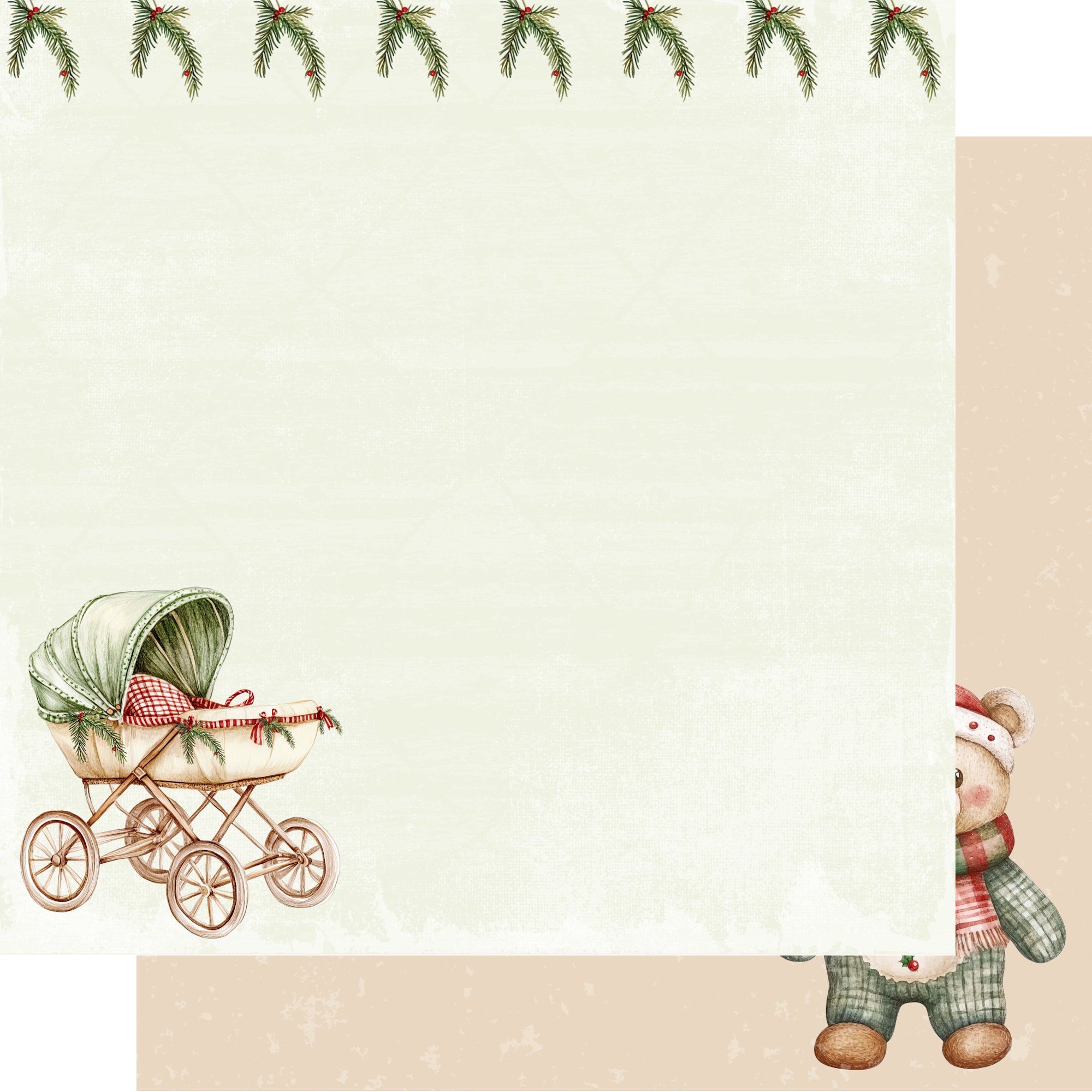 Baby's First Christmas Collection Christmas Pram 12 x 12 Double-Sided Scrapbook Paper by SSC Designs