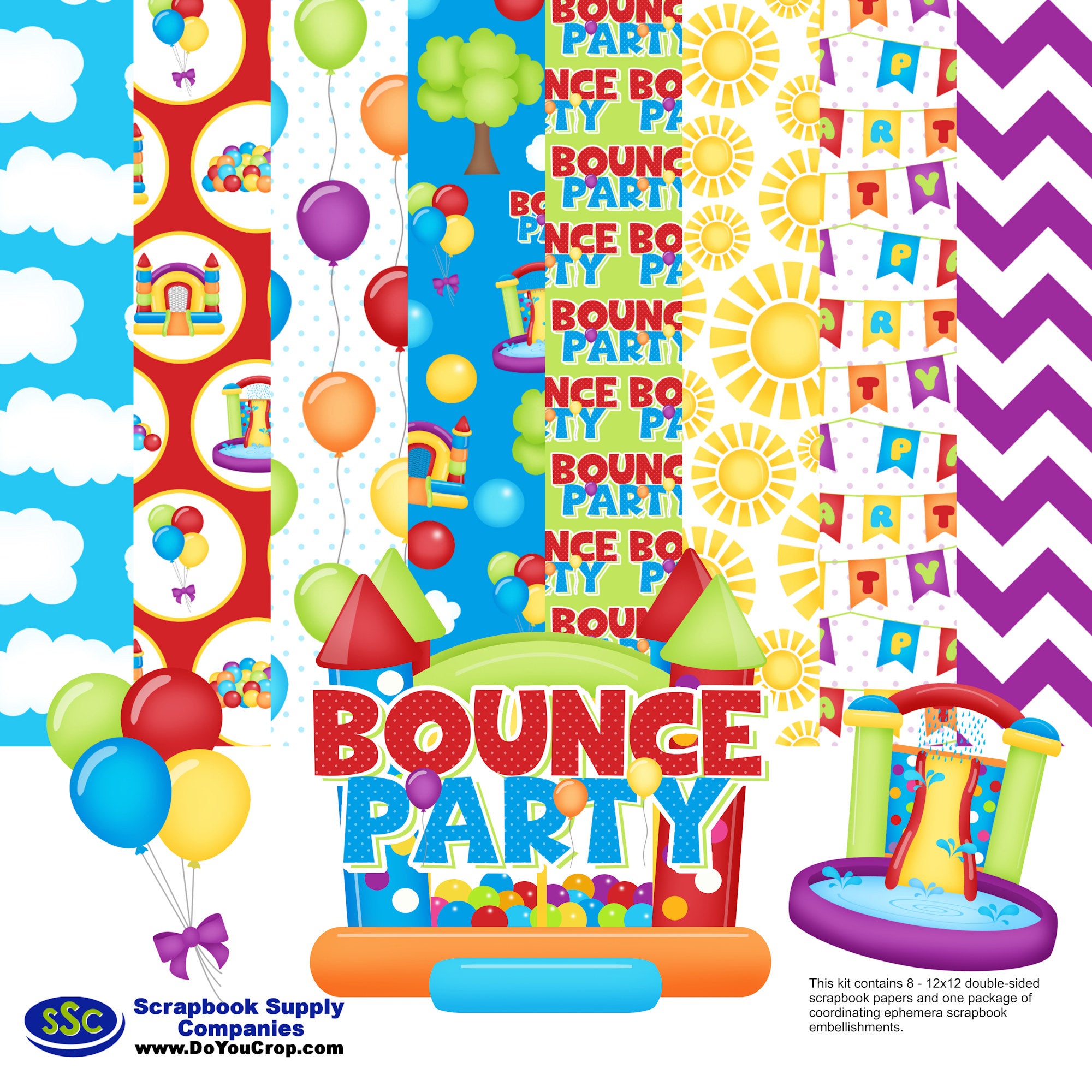 Bounce House Collection 12 x 12 Double-Sided Scrapbook Paper & Embellishment Kit by SSC Designs