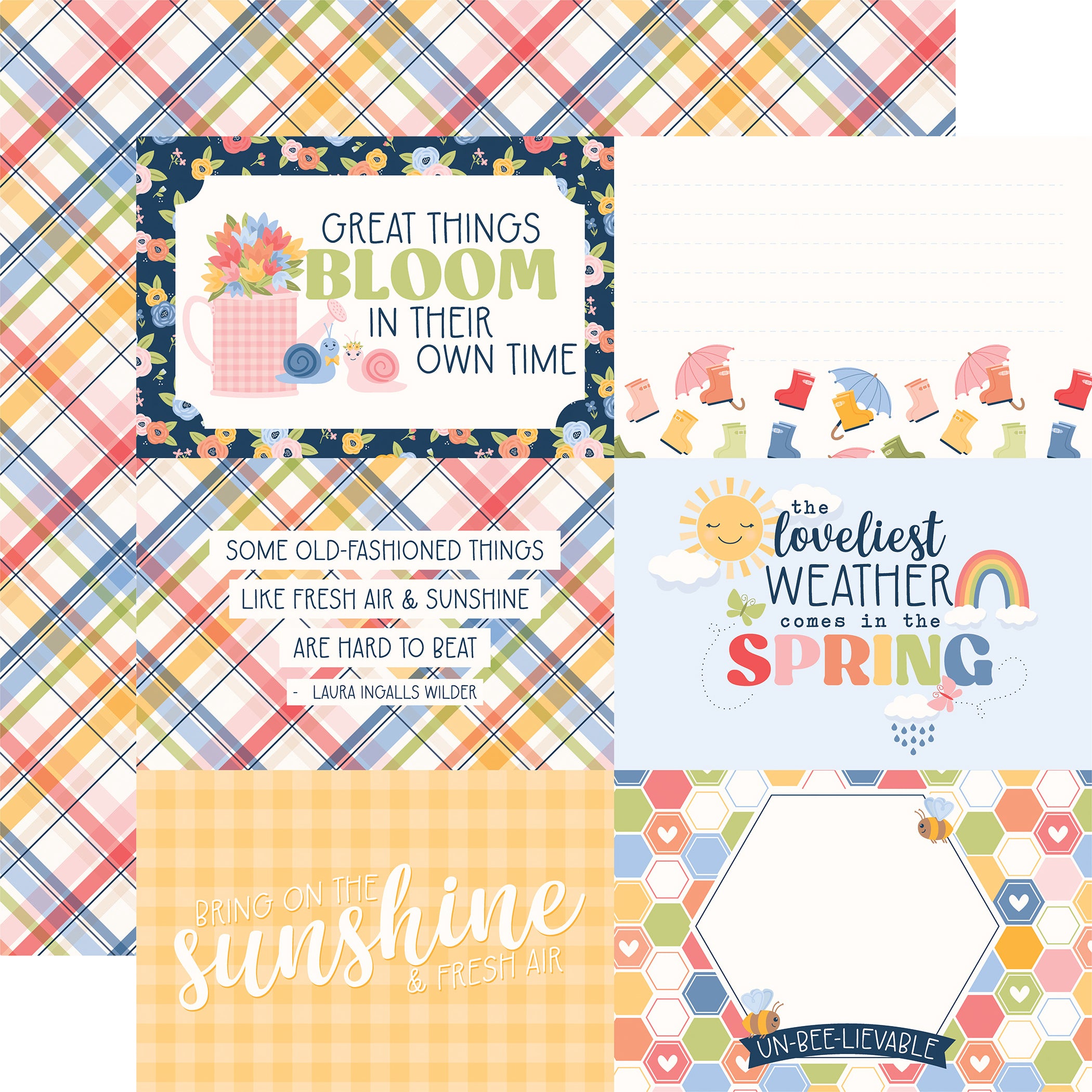 Blossoms & Bees Scrapbook Paper & Sticker Collection Kit by Echo Park Paper - 13 Pieces