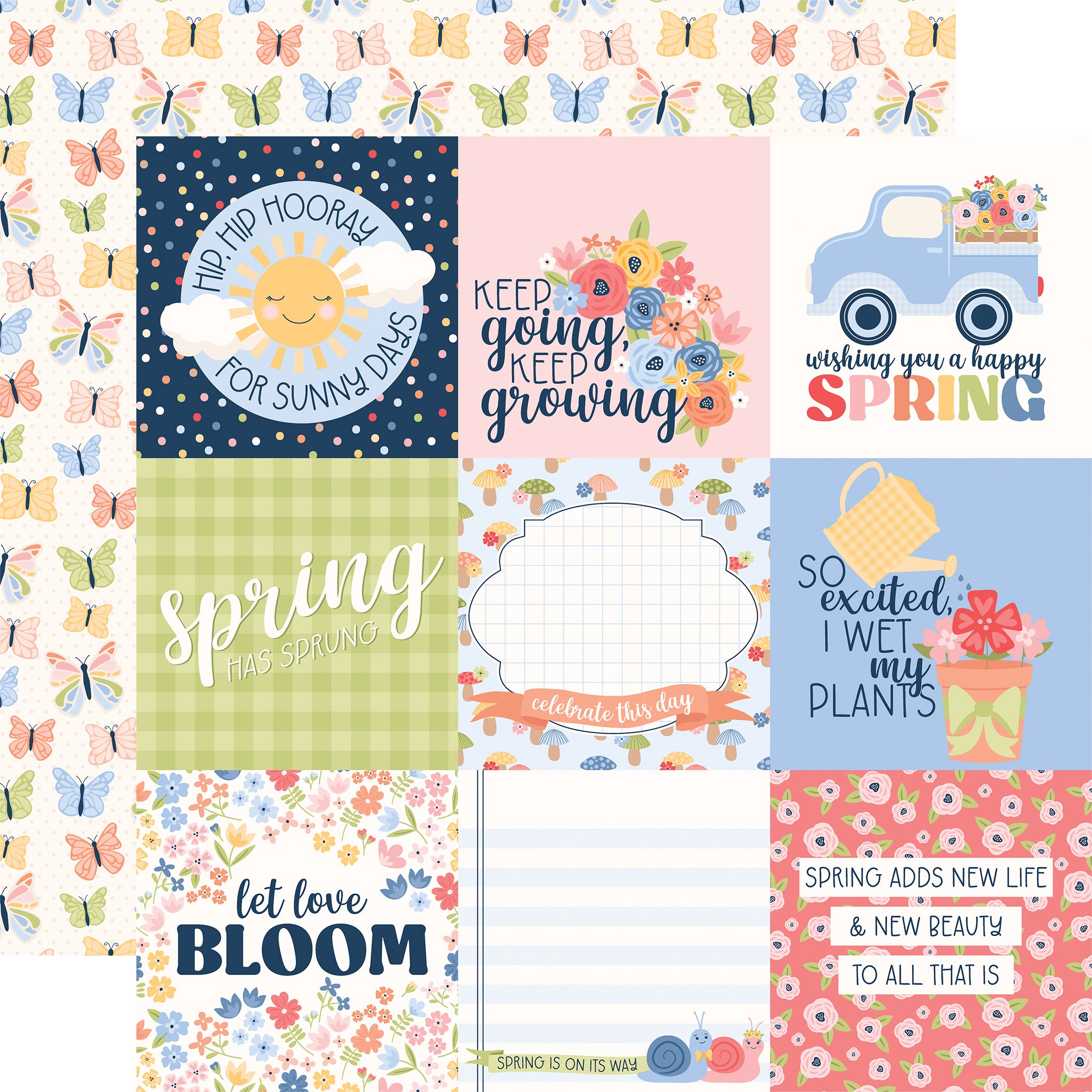 Blossoms & Bees Scrapbook Paper & Sticker Collection Kit by Echo Park Paper - 13 Pieces