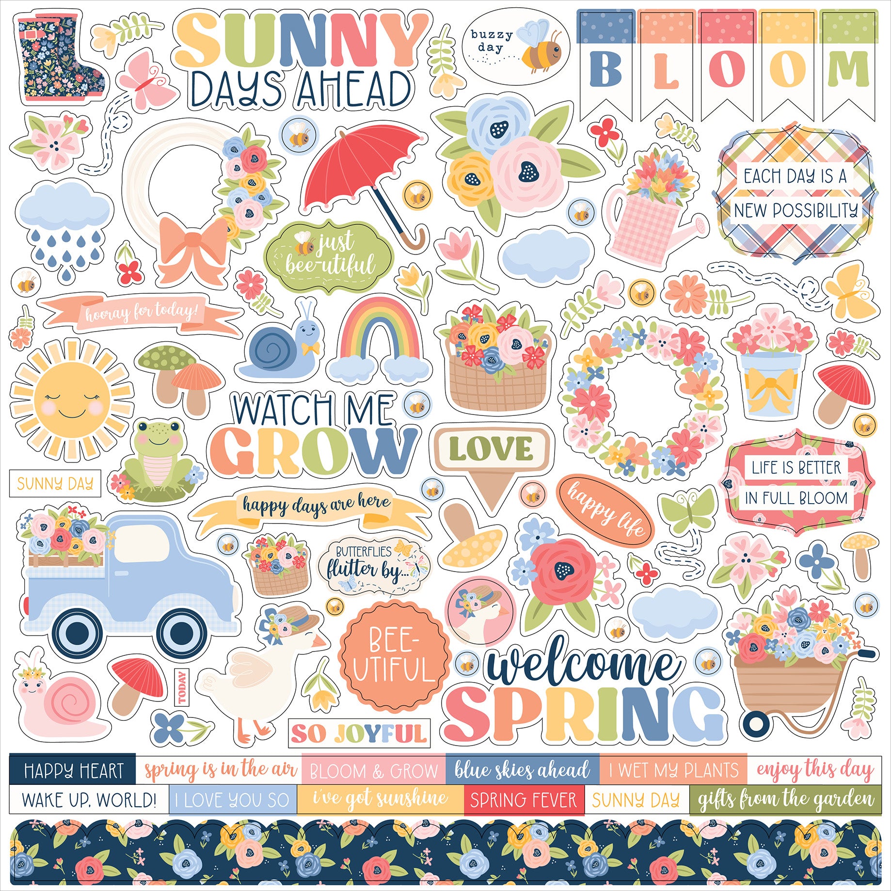 Blossoms & Bees Scrapbook Paper & Sticker Collection Kit by Echo Park Paper - 13 Pieces