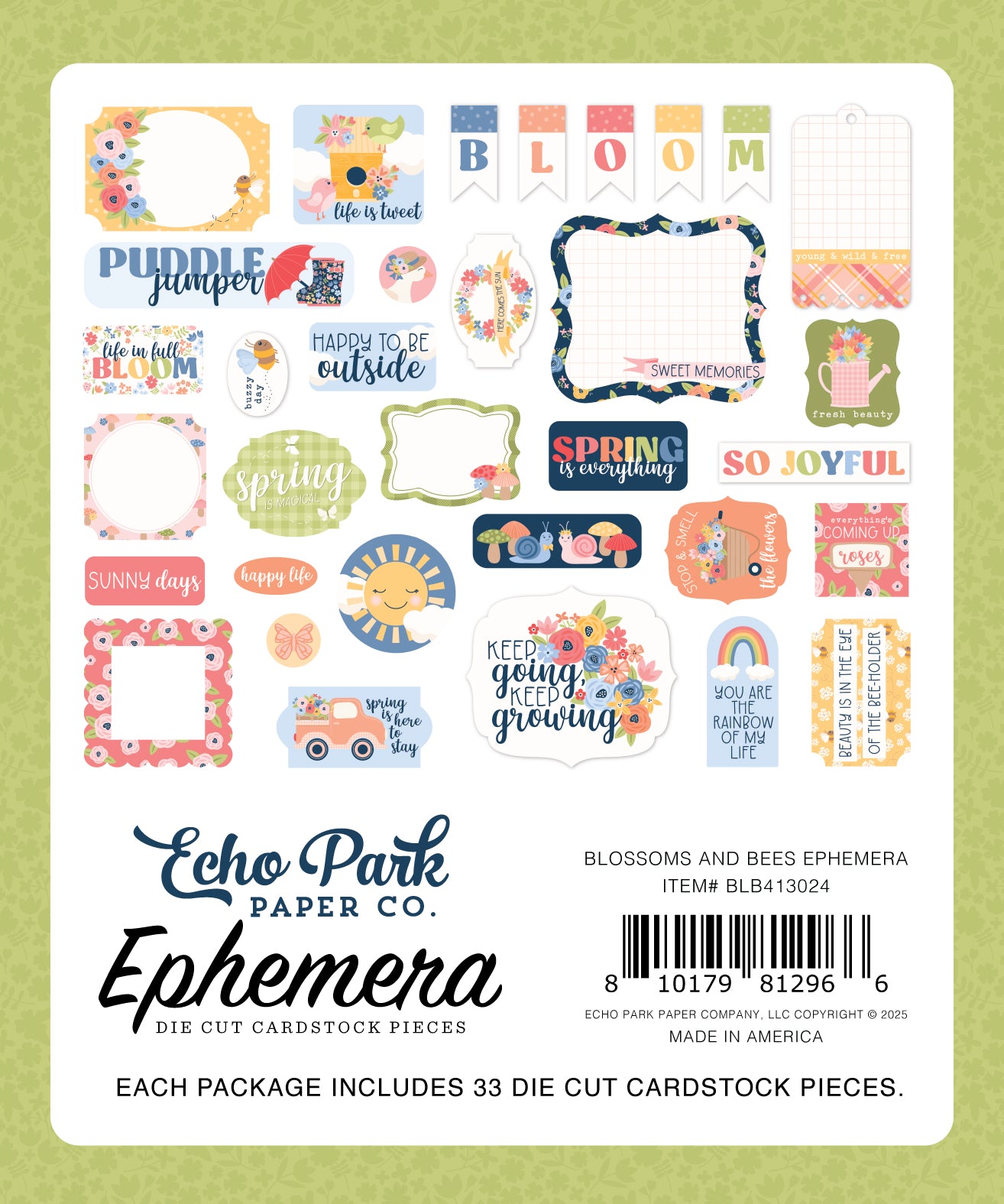 Blossoms & Bees Collection Scrapbook Ephemera Embellishments by Echo Park