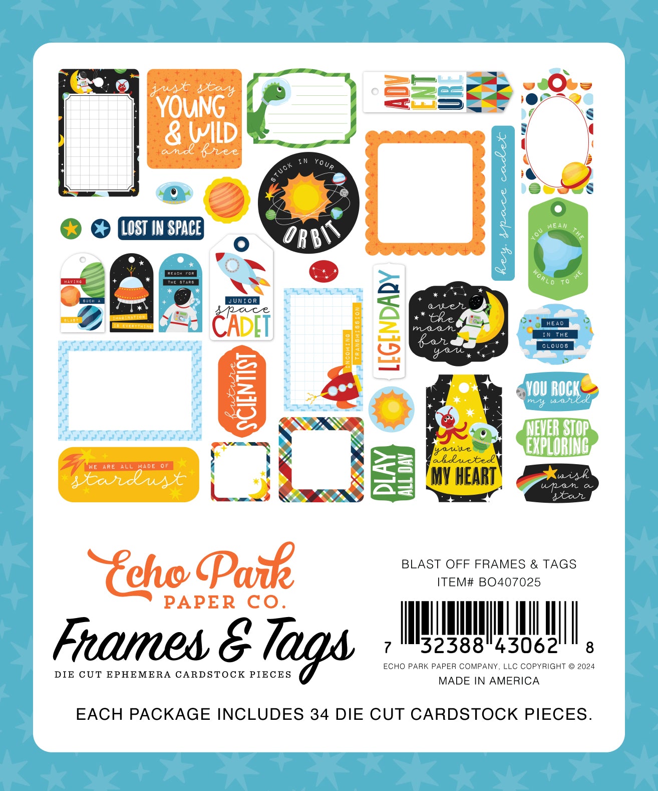 Blast Off Collection 5 x 5 Scrapbook Frames & Tags Embellishments by Echo Park Paper