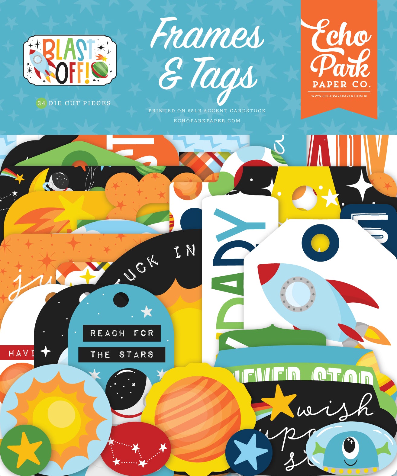 Blast Off Collection 5 x 5 Scrapbook Frames & Tags Embellishments by Echo Park Paper