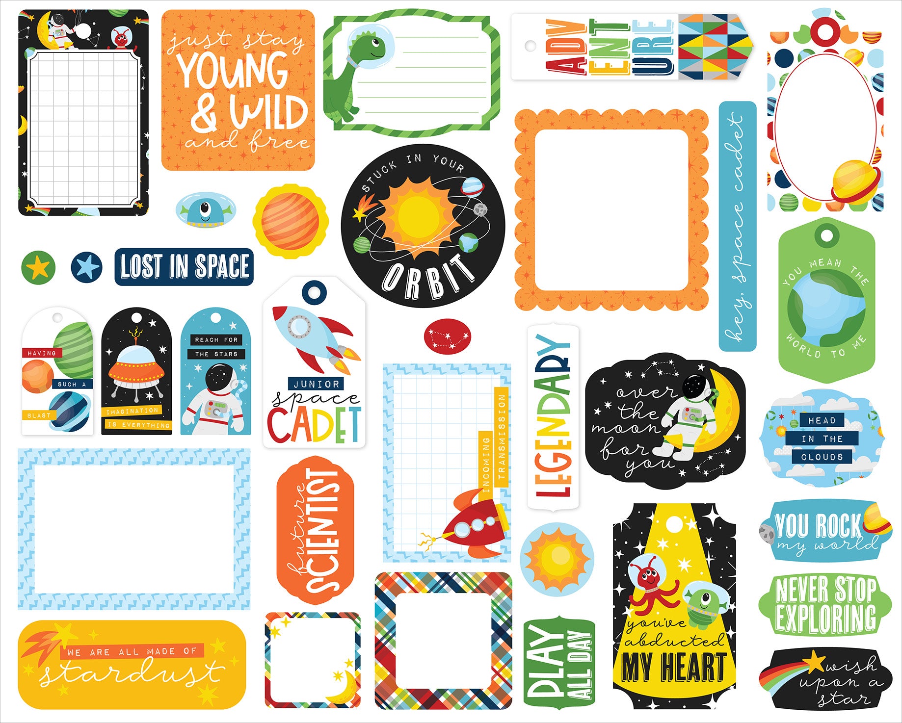 Blast Off Collection 5 x 5 Scrapbook Frames & Tags Embellishments by Echo Park Paper