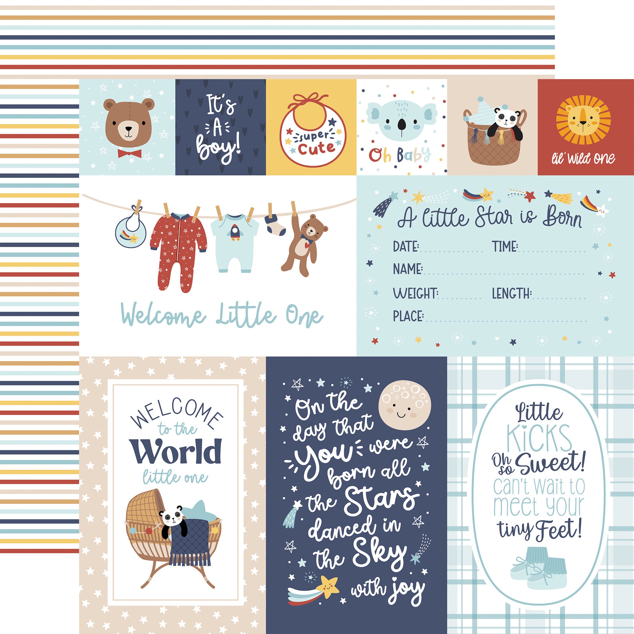 Baby Boy On Board 12 x 12 Scrapbook Collection Kit by Echo Park Paper - 13 Pieces