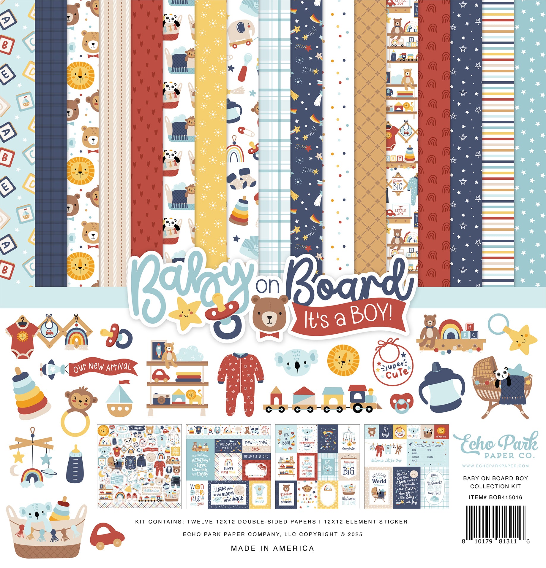 Baby Boy On Board 12 x 12 Scrapbook Collection Kit by Echo Park Paper - 13 Pieces