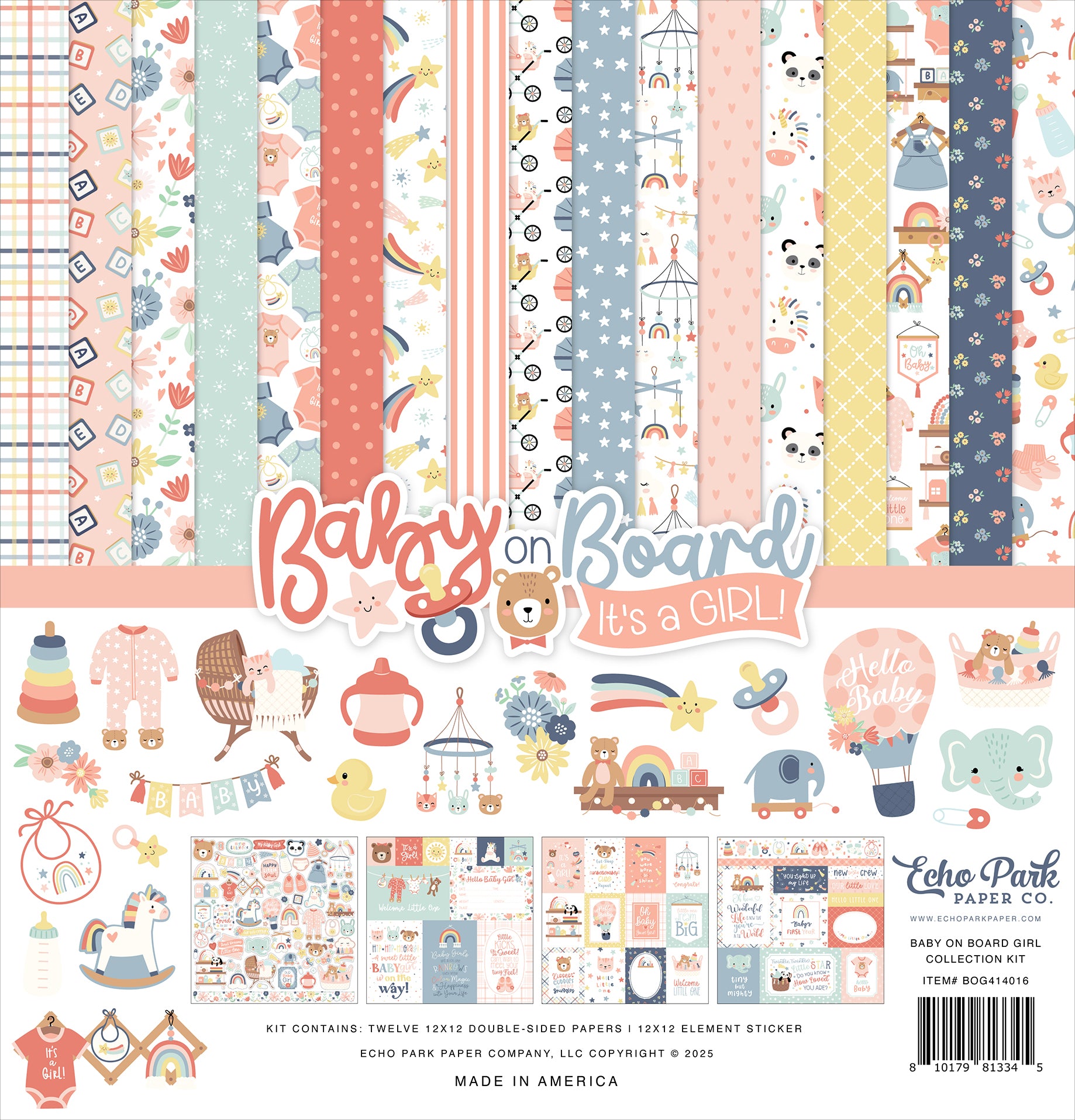 Baby Girl On Board 12 x 12 Scrapbook Collection Kit by Echo Park Paper - 13 Pieces