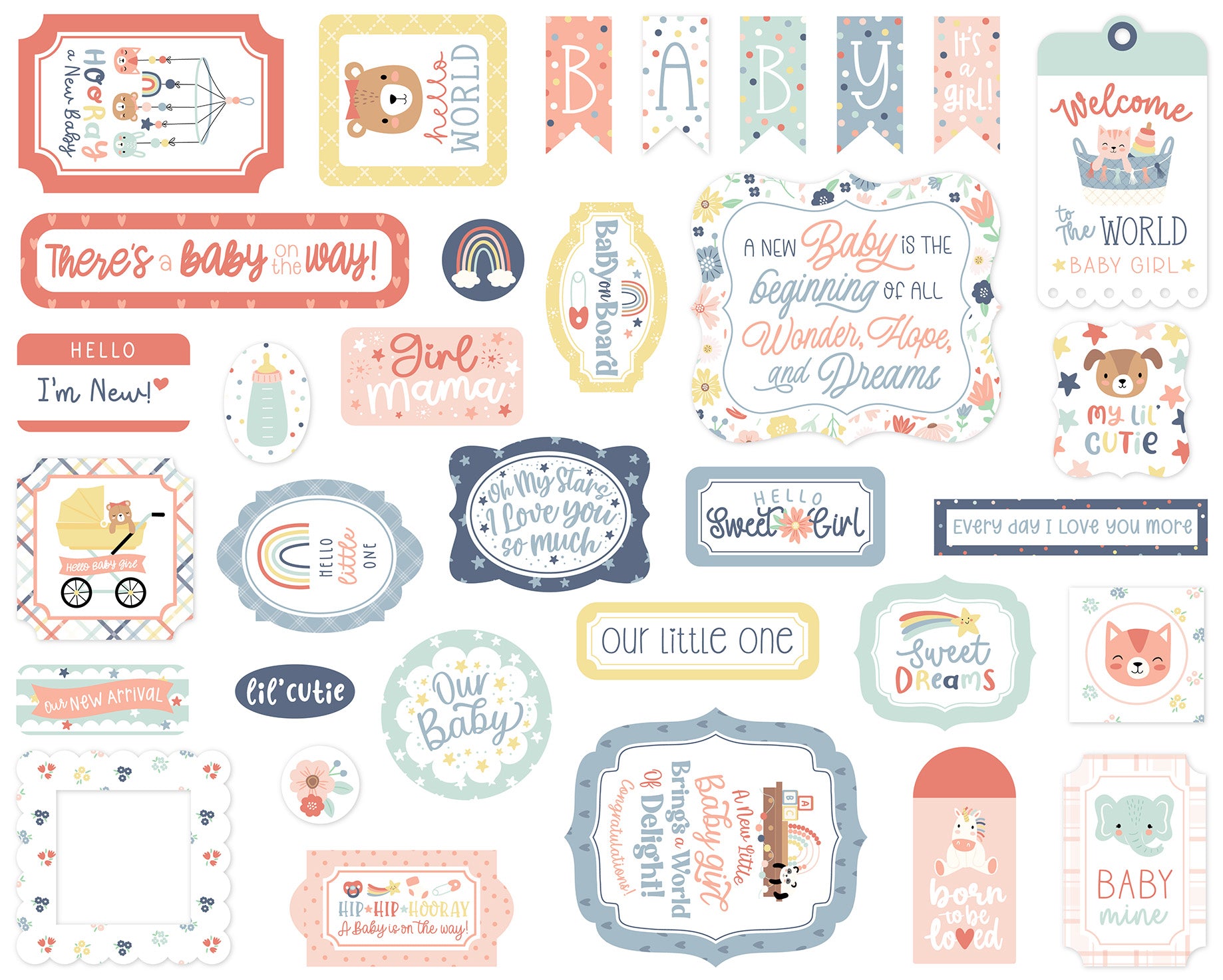 Baby On Board It's A Girl Collection Ephemera Scrapbook Embellishments by Echo Park Paper