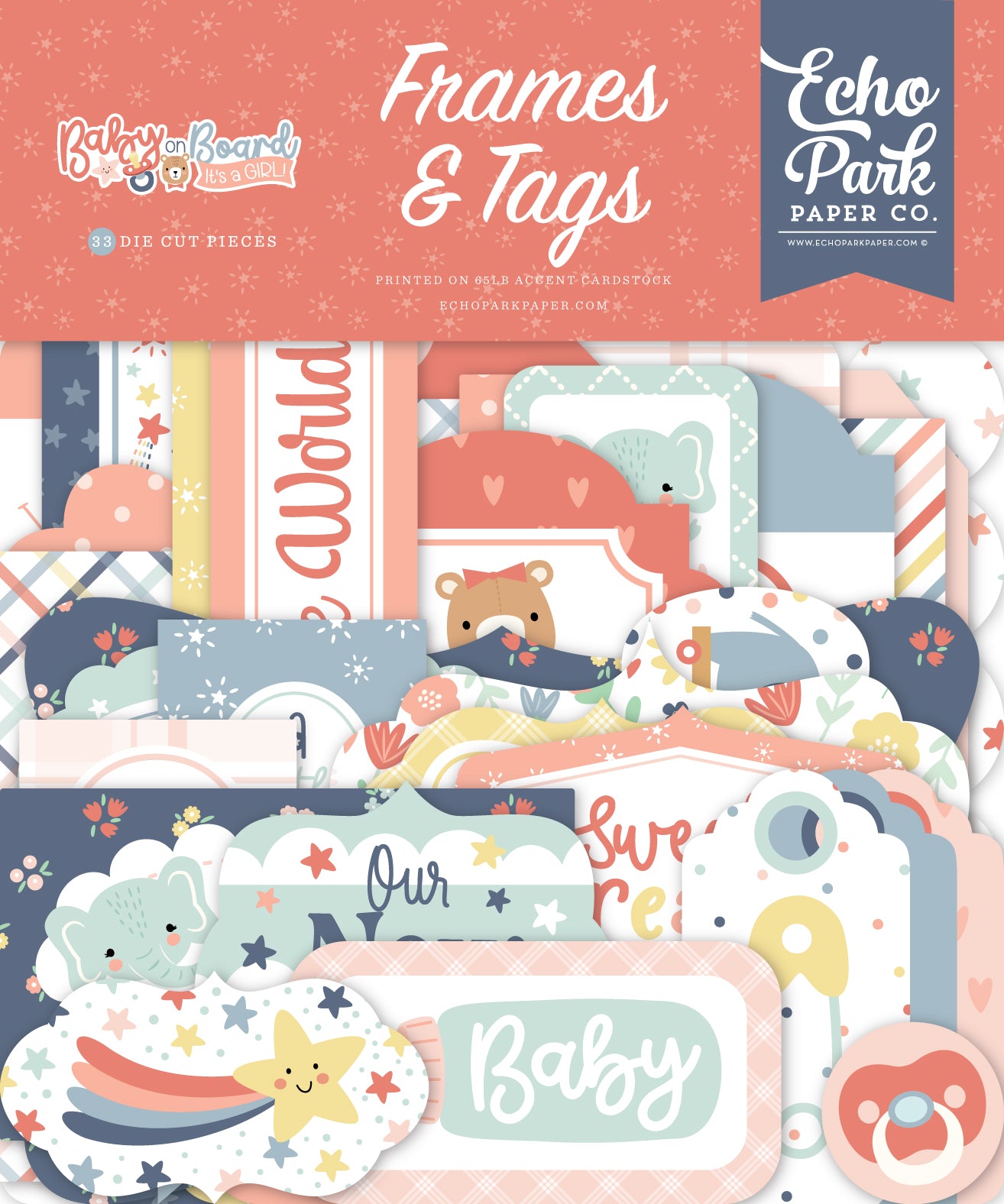 Baby On Board It's A Girl Collection 5 x 5 Scrapbook Frames & Tags Embellishments by Echo Park Paper