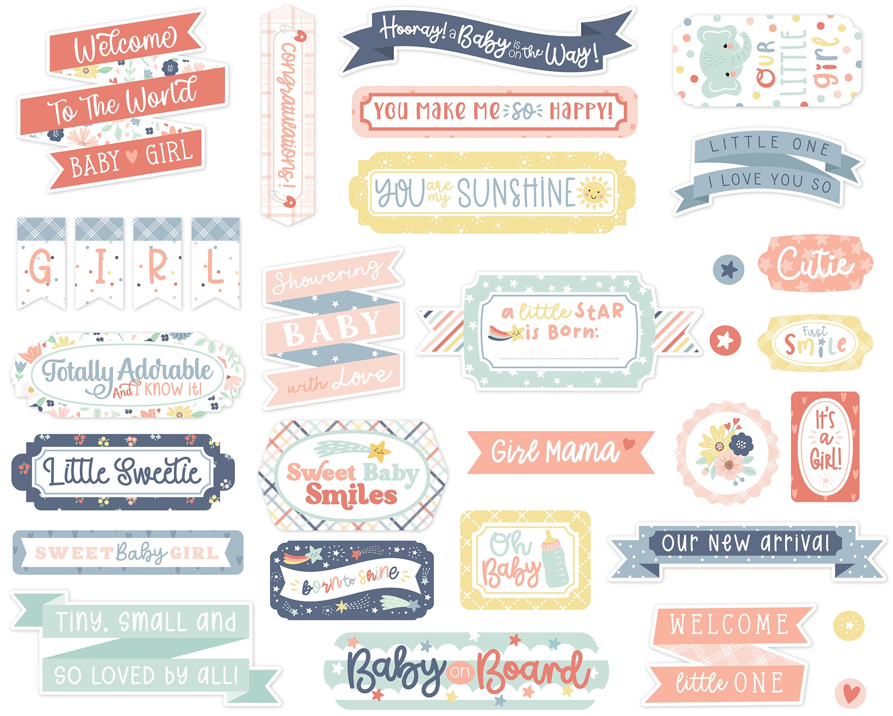 Baby On Board It's A Girl Collection Scrapbook Titles & Phrases Die Cut Pieces by Echo Park Paper