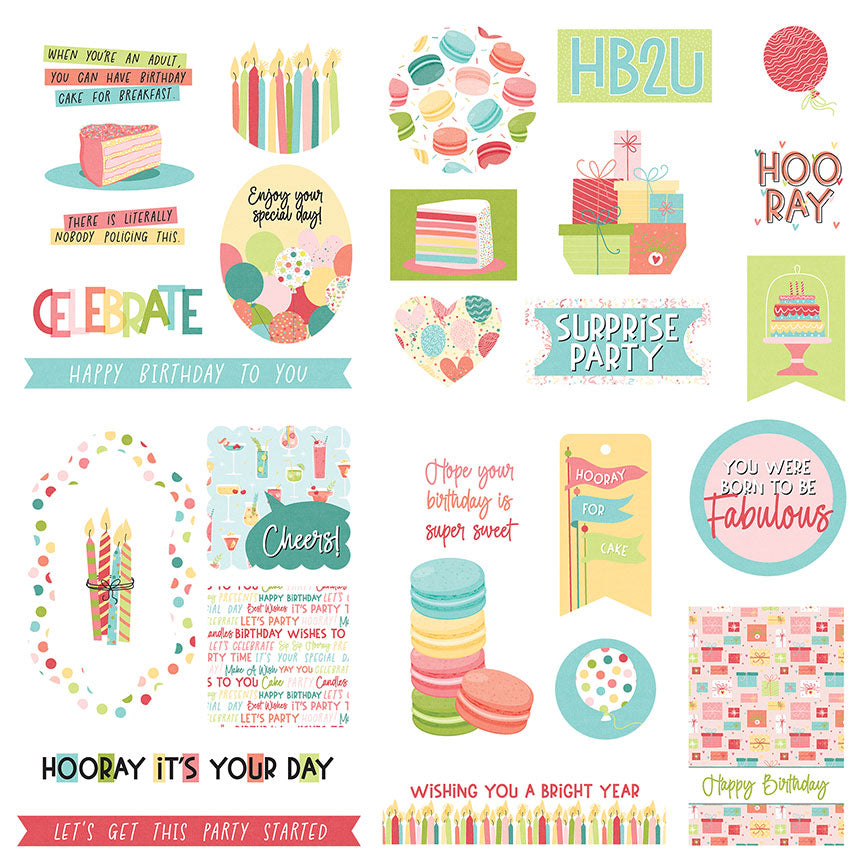 Birthday Sparkle Collection 5 x 5 Scrapbook Ephemera Die Cut Embellishments by Photo Play Paper