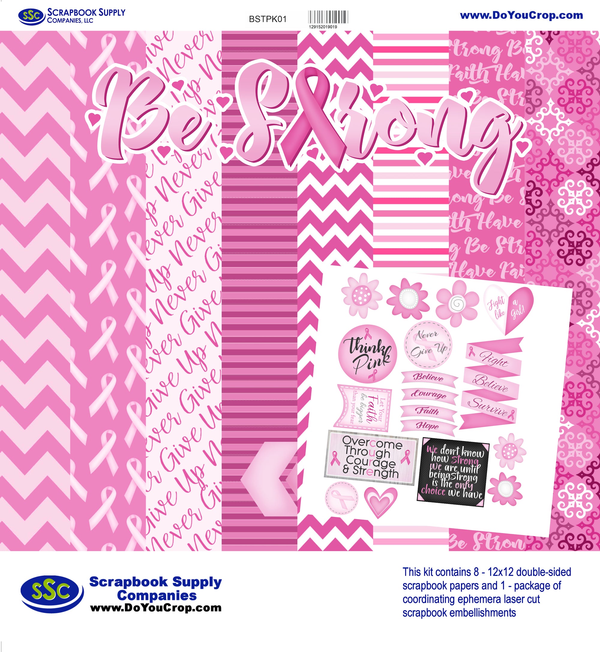Be Strong 12 x 12 Scrapbook Paper & Embellishment Kit by SSC Designs
