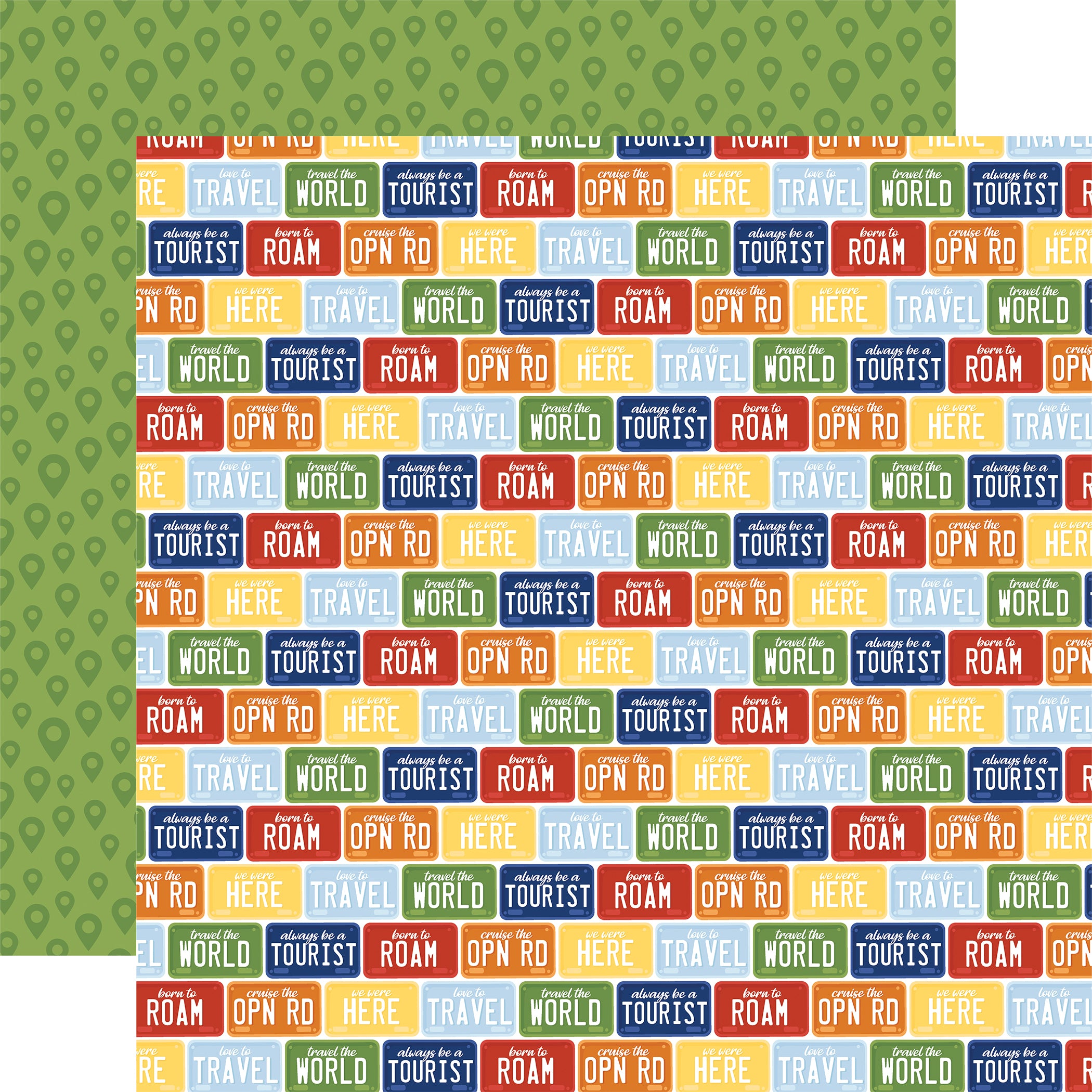 Born To Travel Collection Tourist License Plate12 x 12 Double-Sided Scrapbook Paper by Echo Park Paper