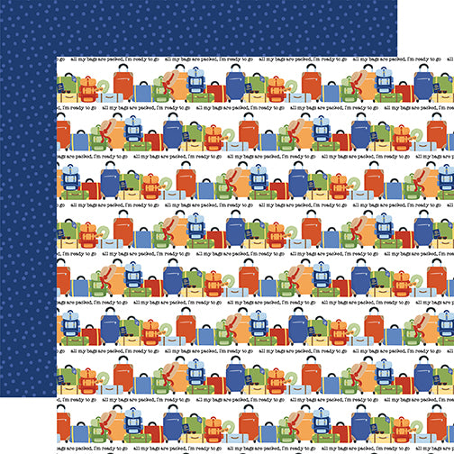 Born To Travel Collection Ready To Go Luggage 12 x 12 Double-Sided Scrapbook Paper by Echo Park Paper