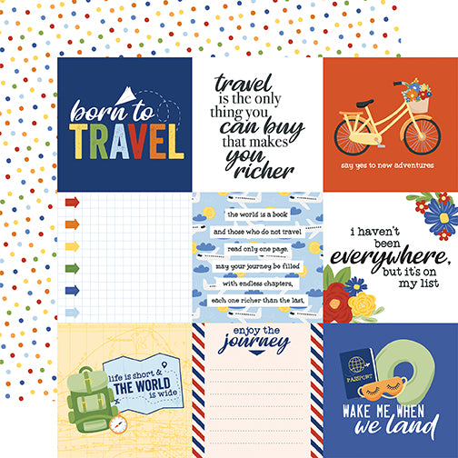Born To Travel Collection 4 x 4 Journaling Cards 12 x 12 Double-Sided Scrapbook Paper by Echo Park Paper