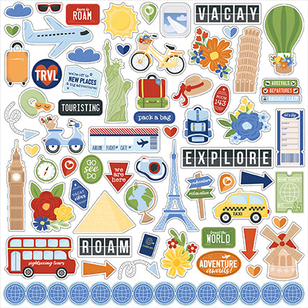 Born To Travel Collection 12 x 12 Scrapbook Sticker Sheet by Echo Park Paper
