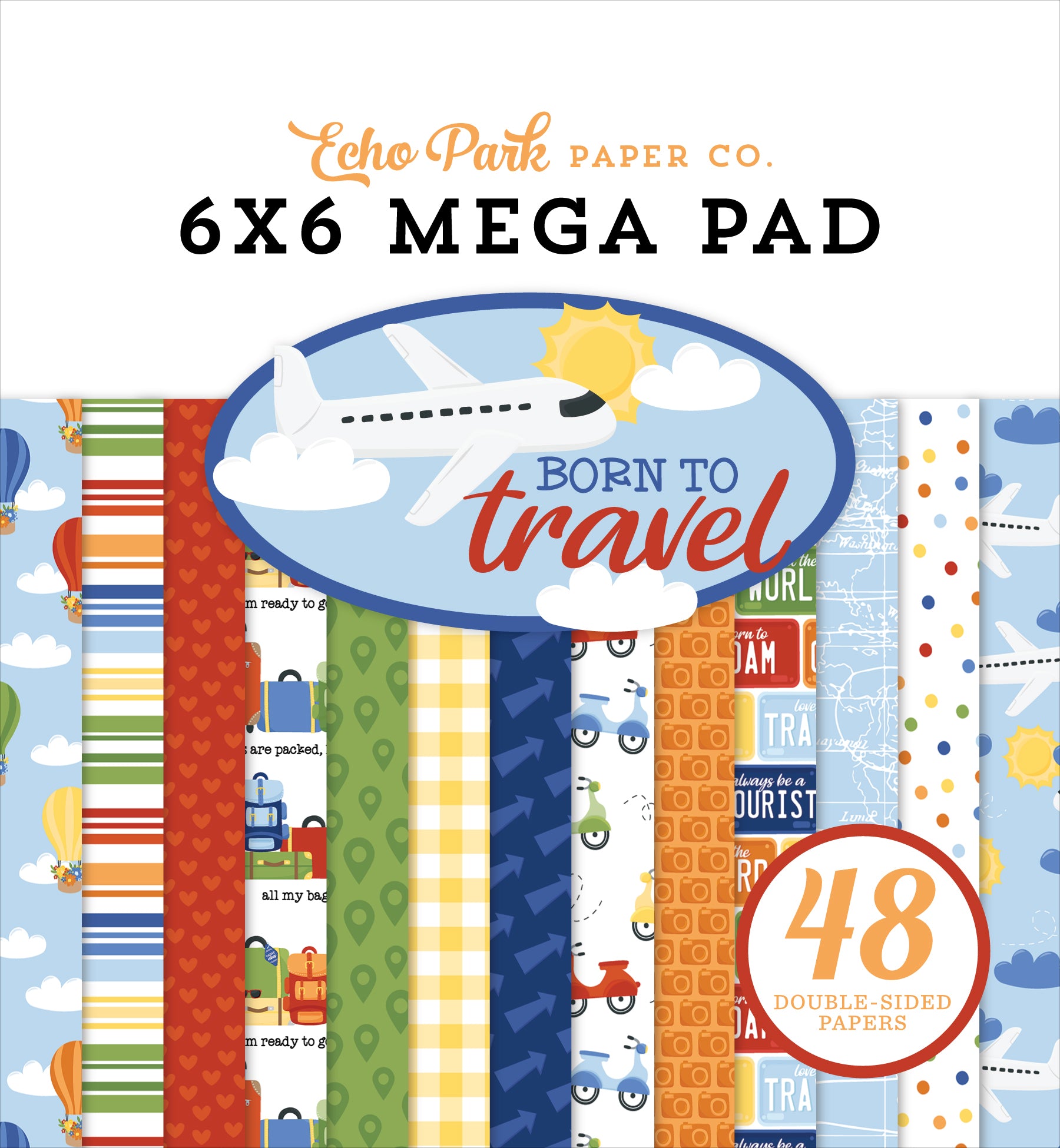 Born To Travel Collection 6x6 Cardmakers Mega Pad by Echo Park Paper - 48 Double-Sided Papers