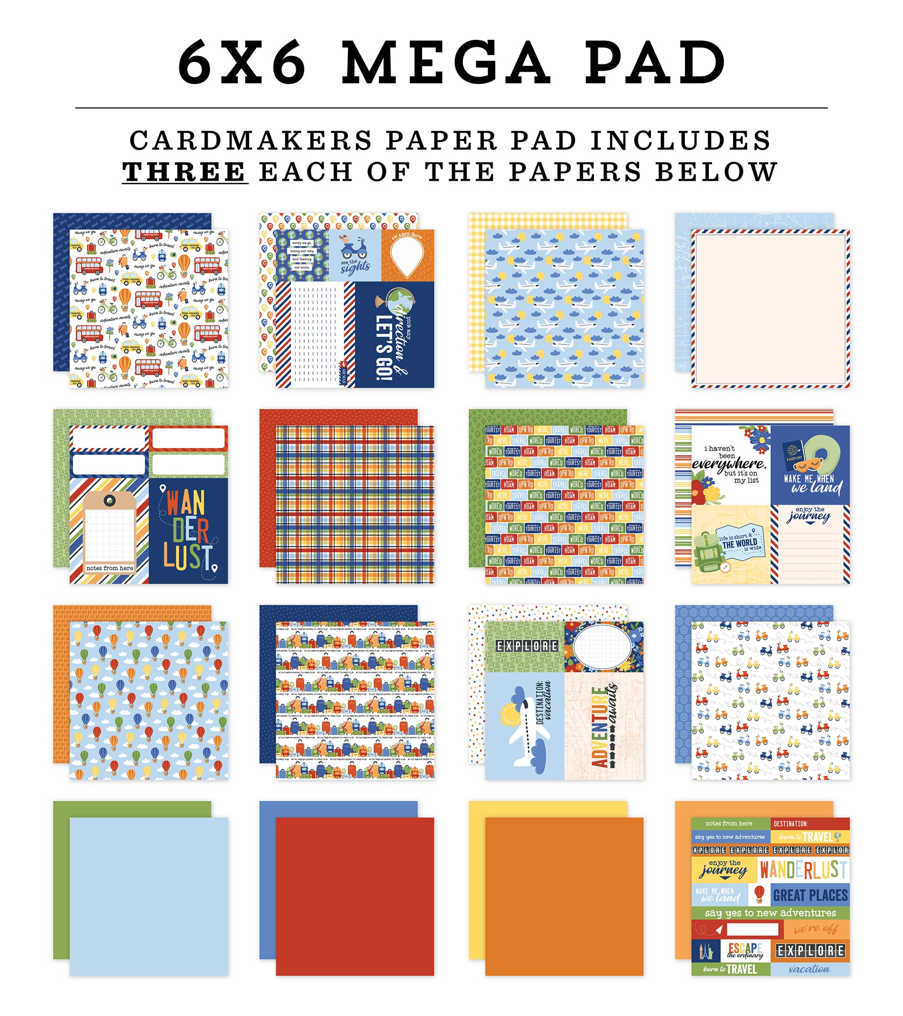 Born To Travel Collection 6x6 Cardmakers Mega Pad by Echo Park Paper - 48 Double-Sided Papers