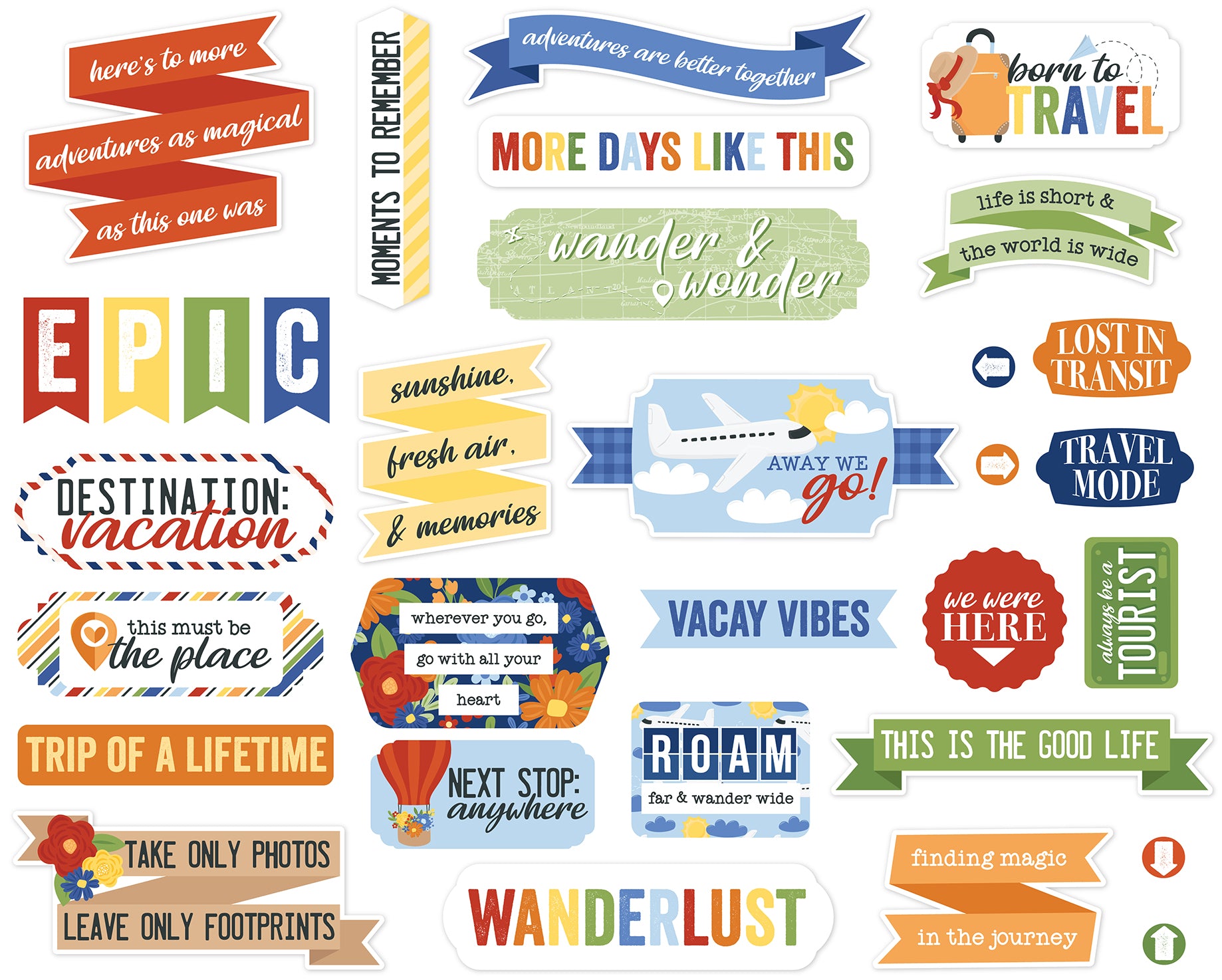 Born To Travel Collection Scrapbook Titles & Phrases Die Cut Pieces by Echo Park Paper