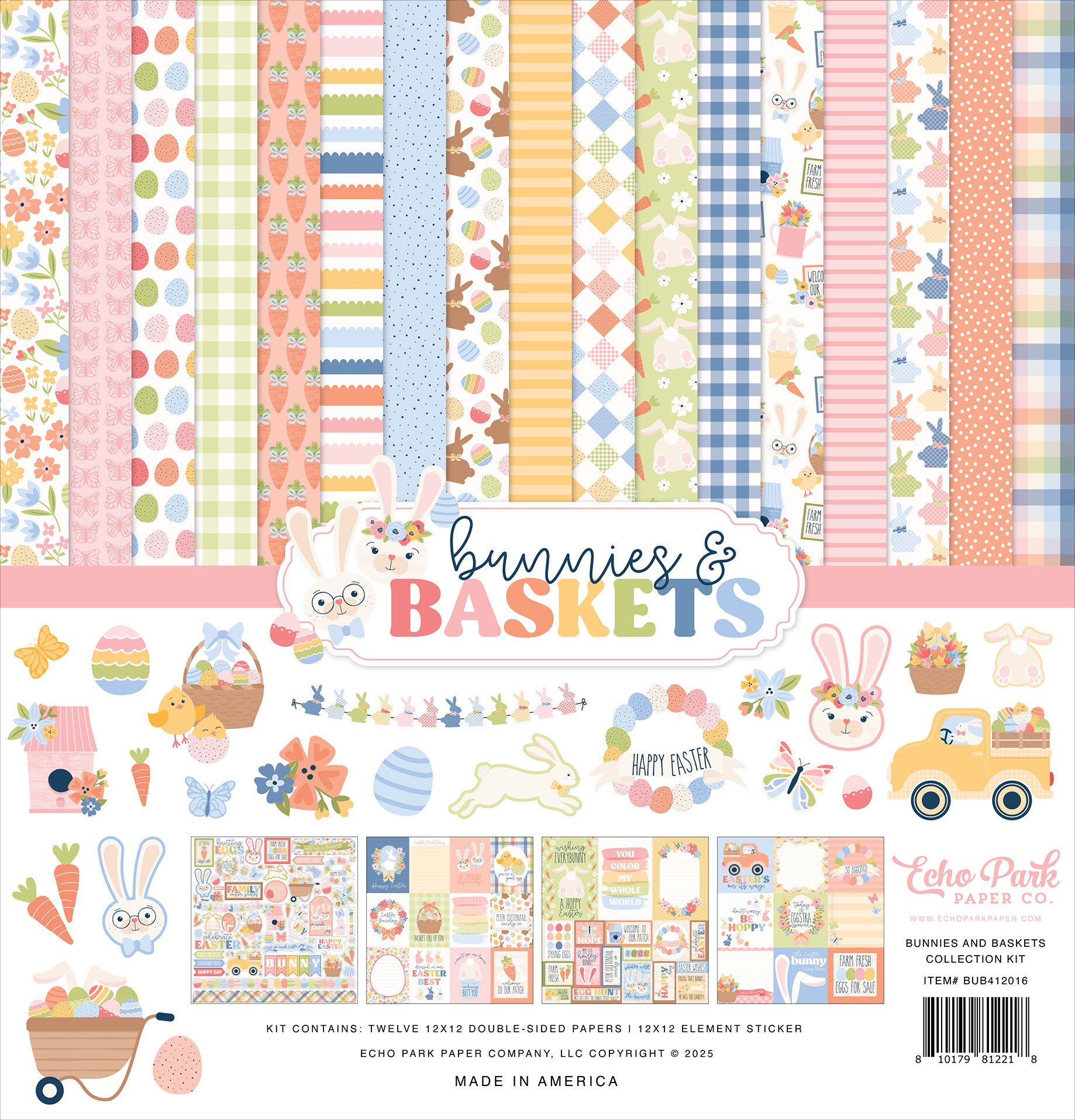 Baskets & Bunnies Scrapbook Paper & Sticker Collection Kit by Echo Park Paper - 13 Pieces