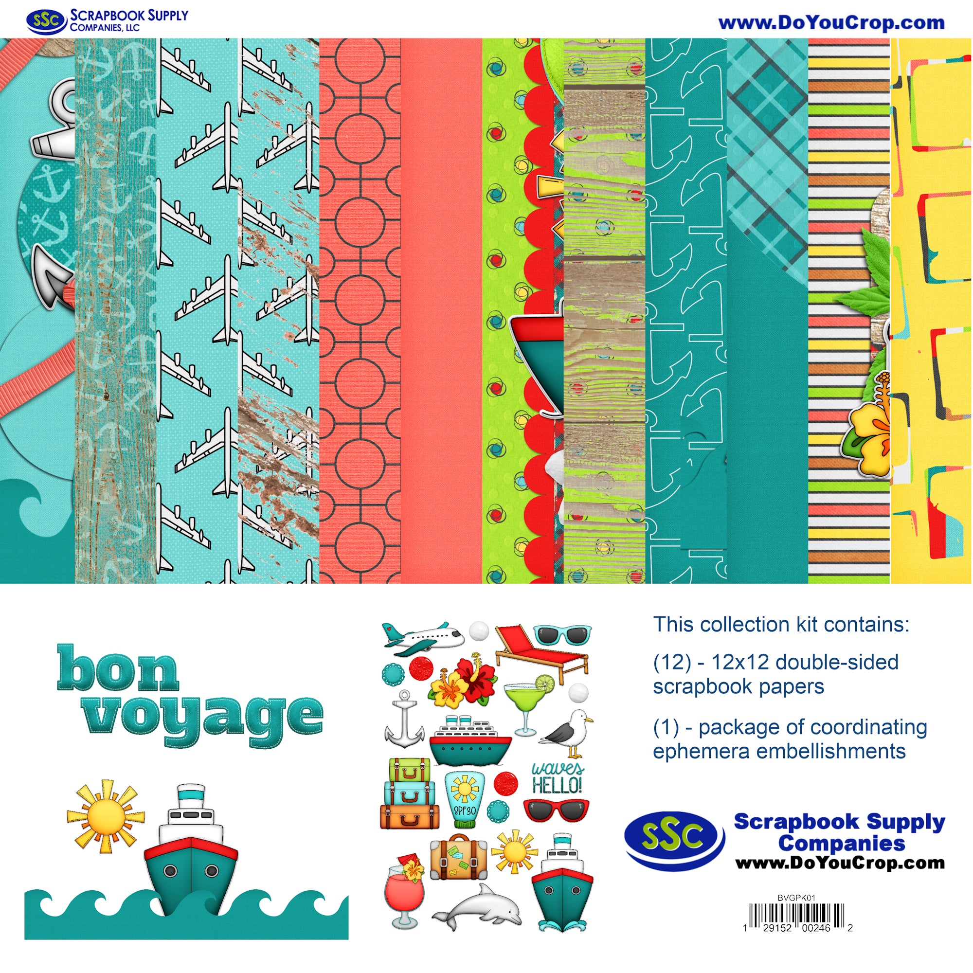 Bon Voyage 12 x 12 Scrapbook Paper & Embellishment Kit by SSC Designs