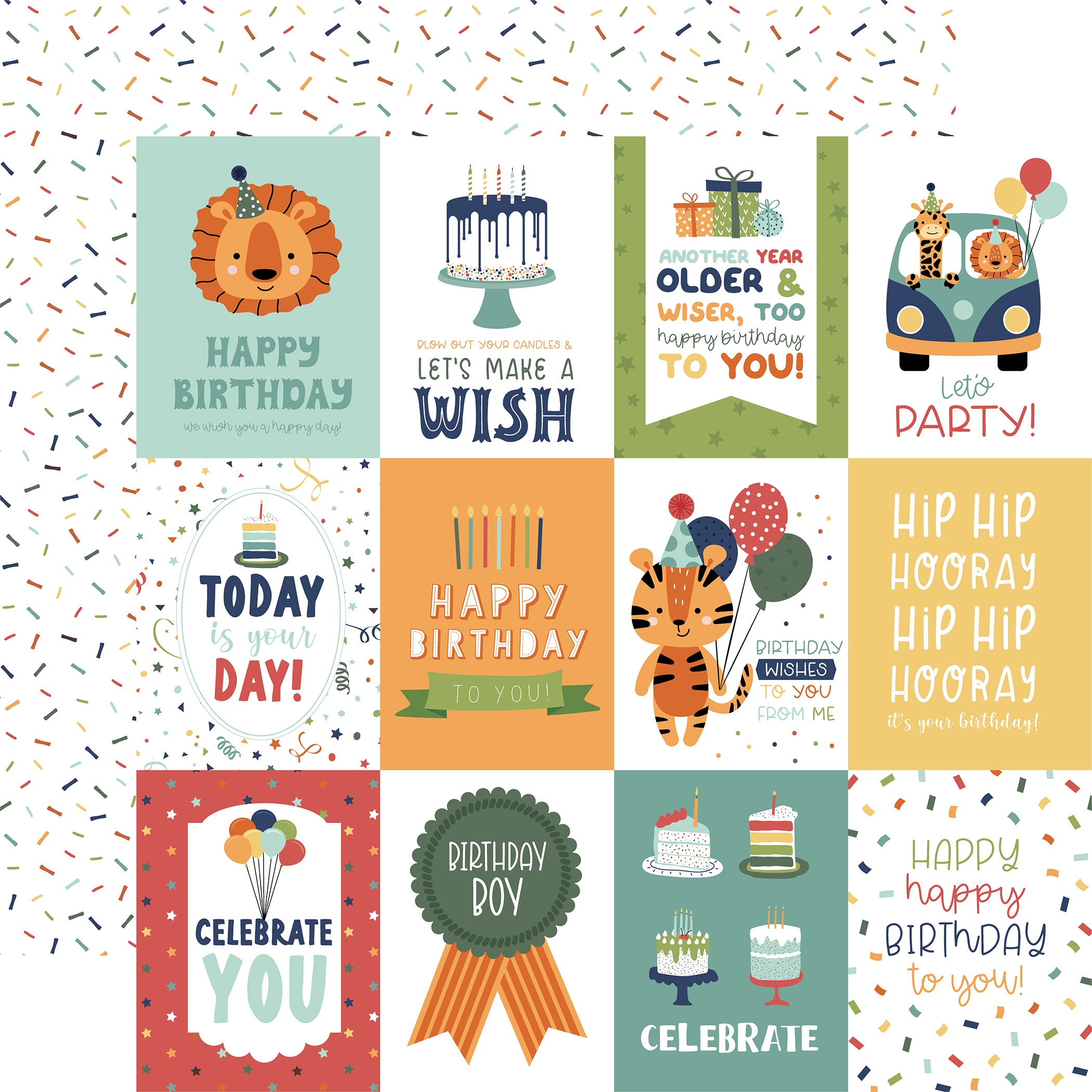 A Birthday Wish Boy Collection 13-Piece Collection Kit by Echo Park Paper-12 Papers, 1 Sticker