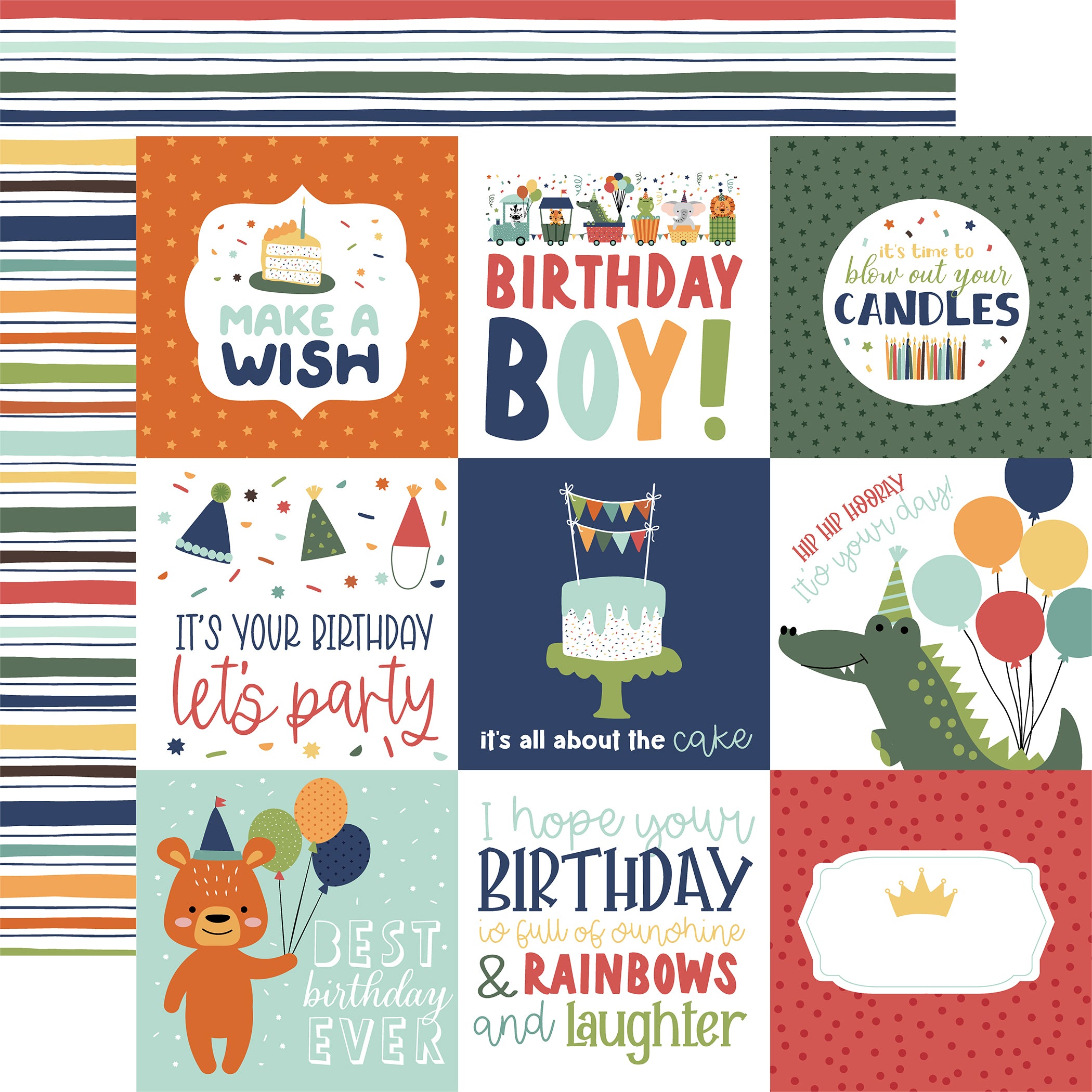 A Birthday Wish Boy Collection 13-Piece Collection Kit by Echo Park Paper-12 Papers, 1 Sticker