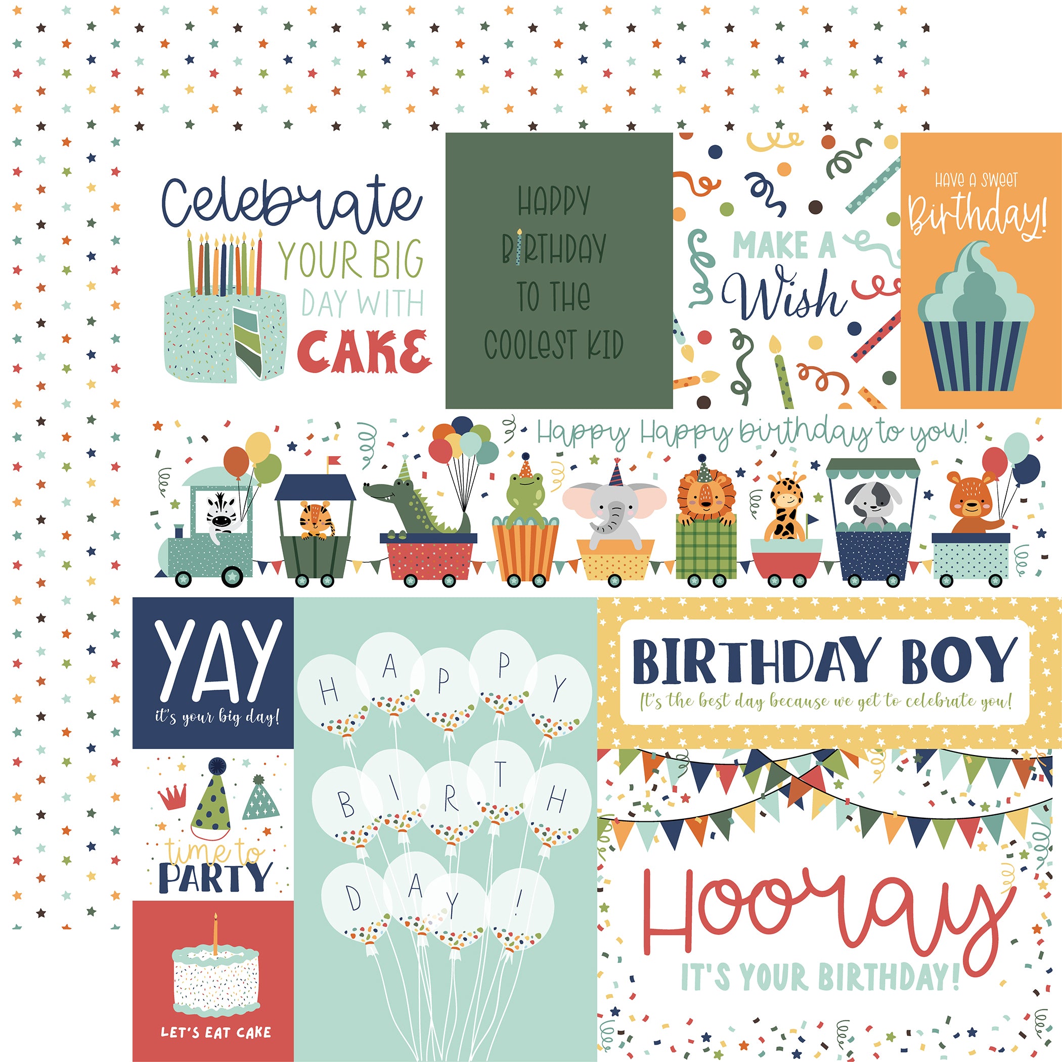A Birthday Wish Boy Collection 13-Piece Collection Kit by Echo Park Paper-12 Papers, 1 Sticker