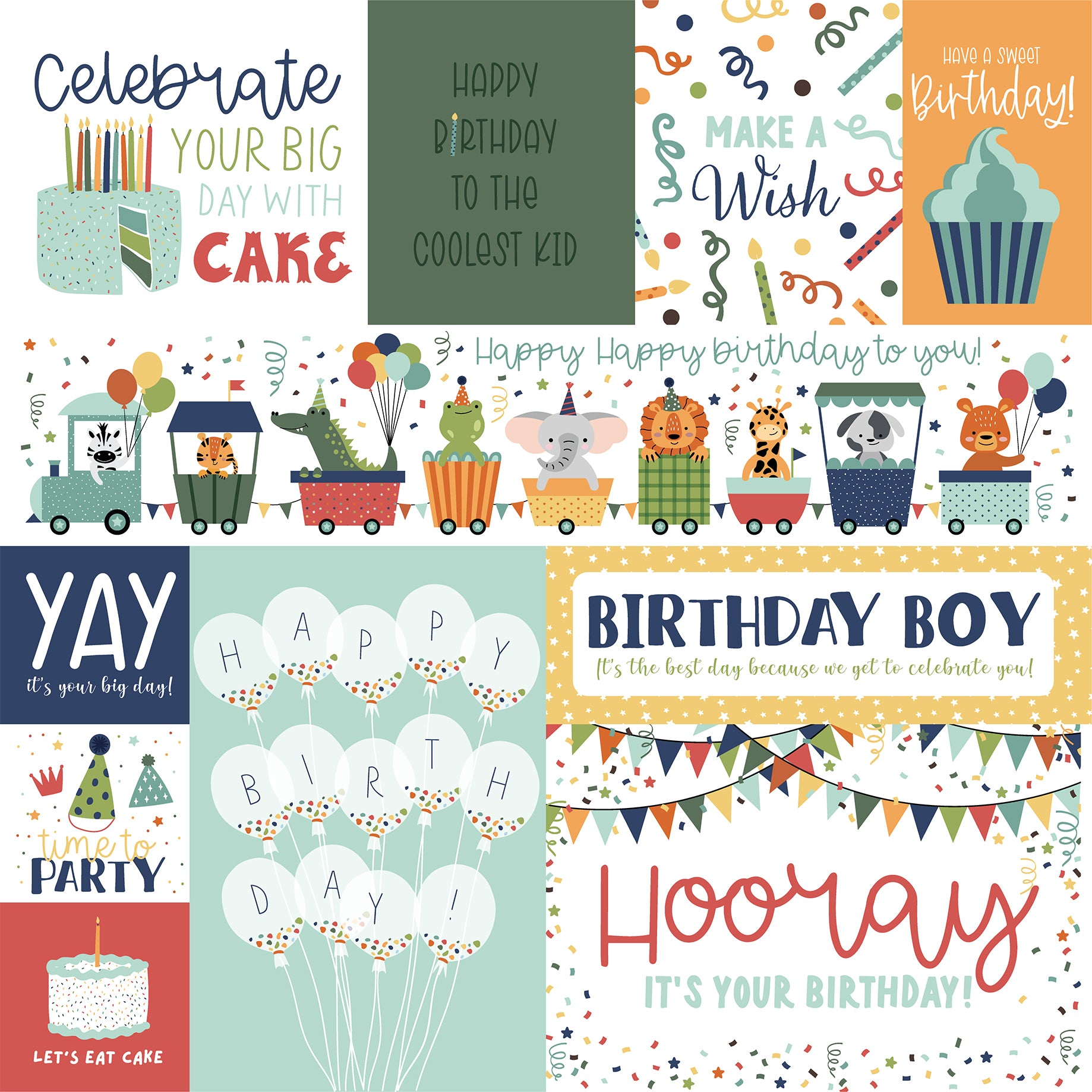 A Birthday Wish Collection Boy Multi-Journaling Cards 12 x 12 Double-Sided Scrapbook Paper by Echo Park Paper