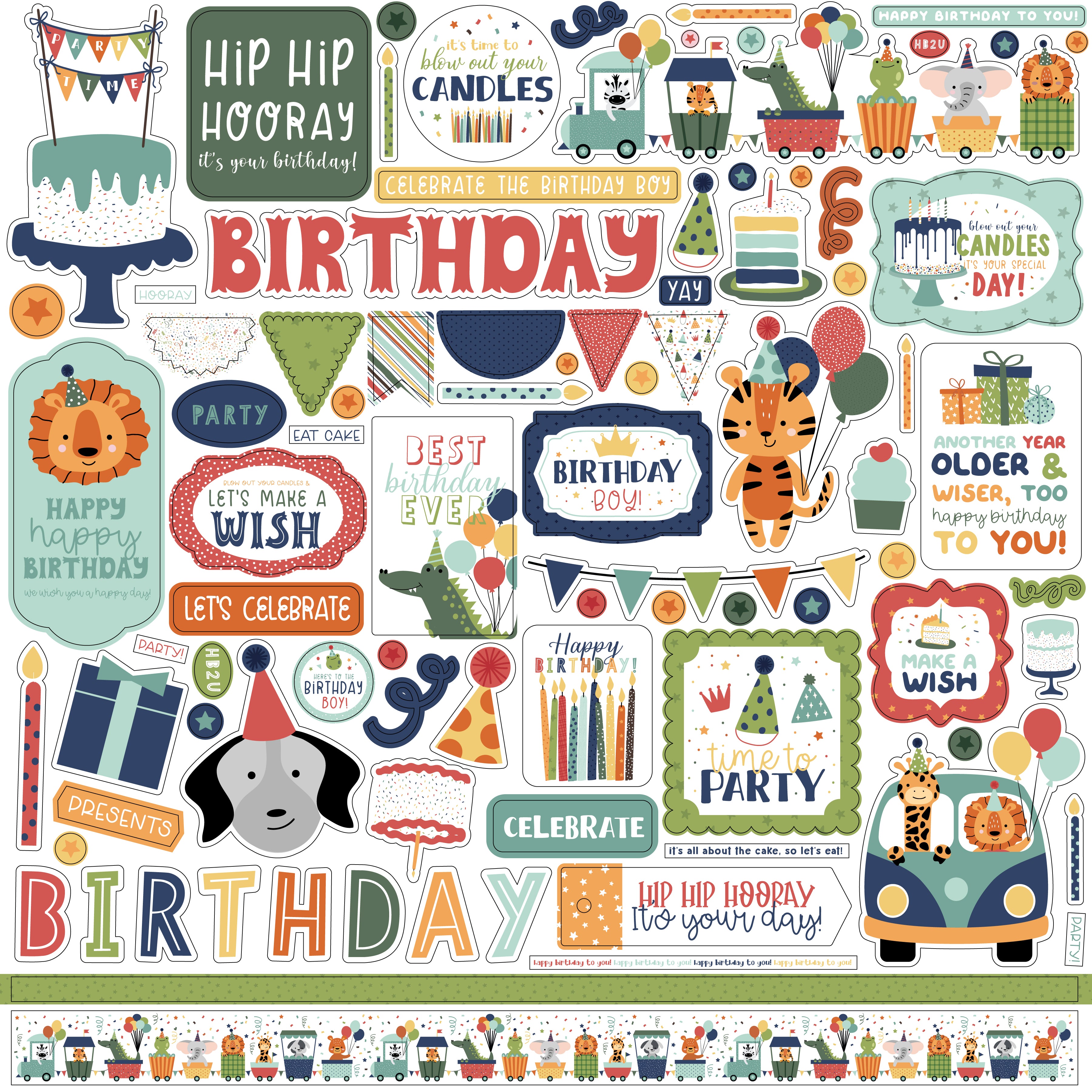 A Birthday Wish Boy Collection 13-Piece Collection Kit by Echo Park Paper-12 Papers, 1 Sticker
