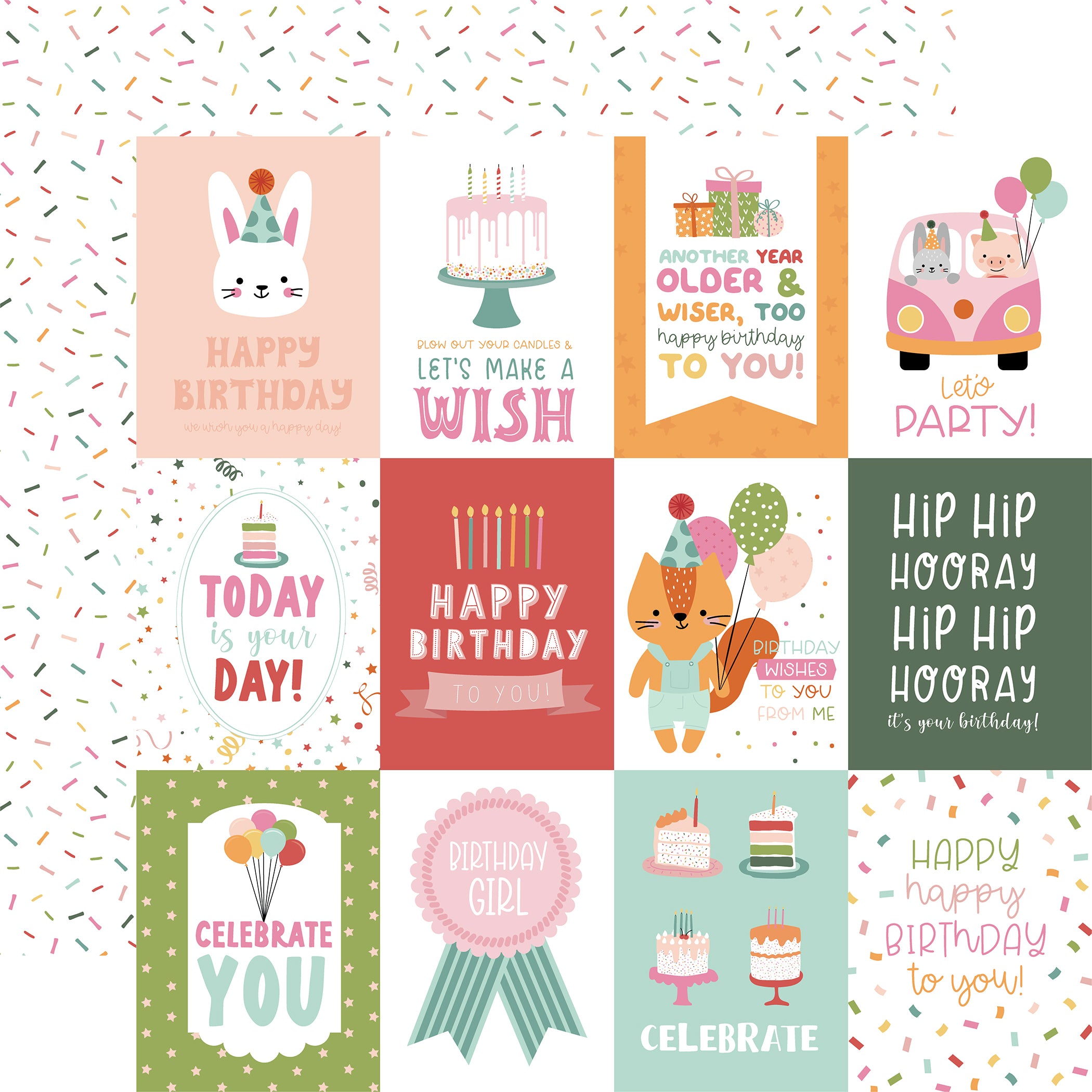 A Birthday Wish Collection Girl 3x4 Journal Cards 12 x 12 Double-Sided Scrapbook Paper by Echo Park Paper