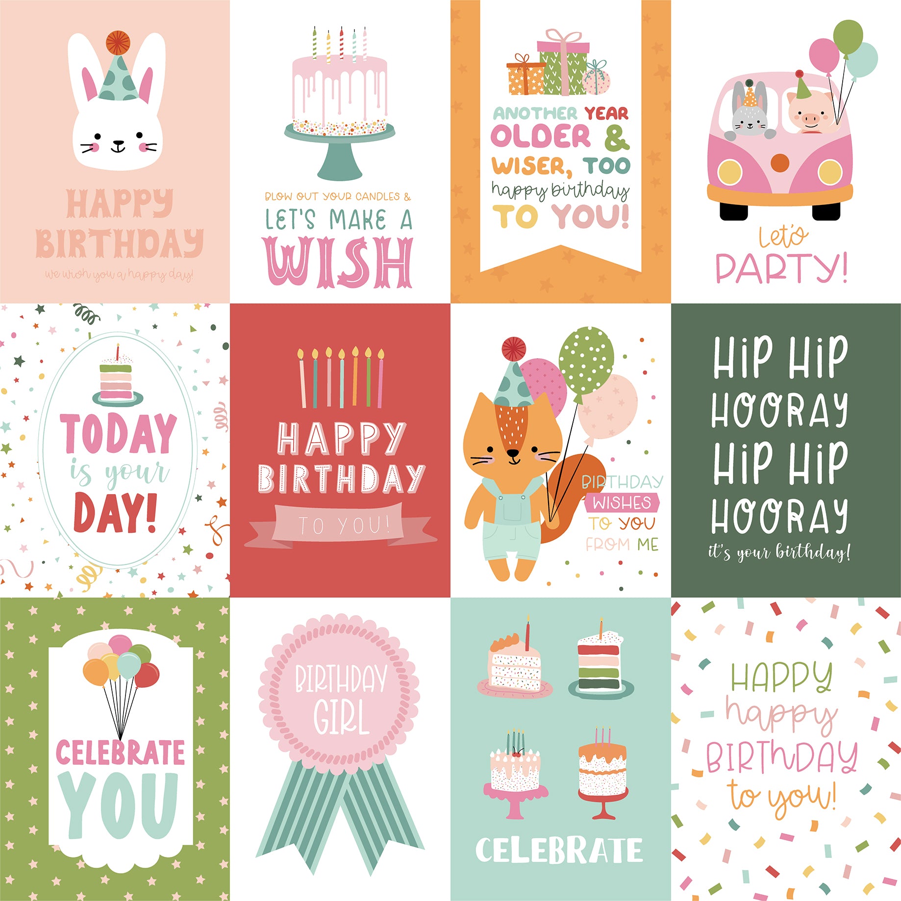 A Birthday Wish Collection Girl 3x4 Journal Cards 12 x 12 Double-Sided Scrapbook Paper by Echo Park Paper