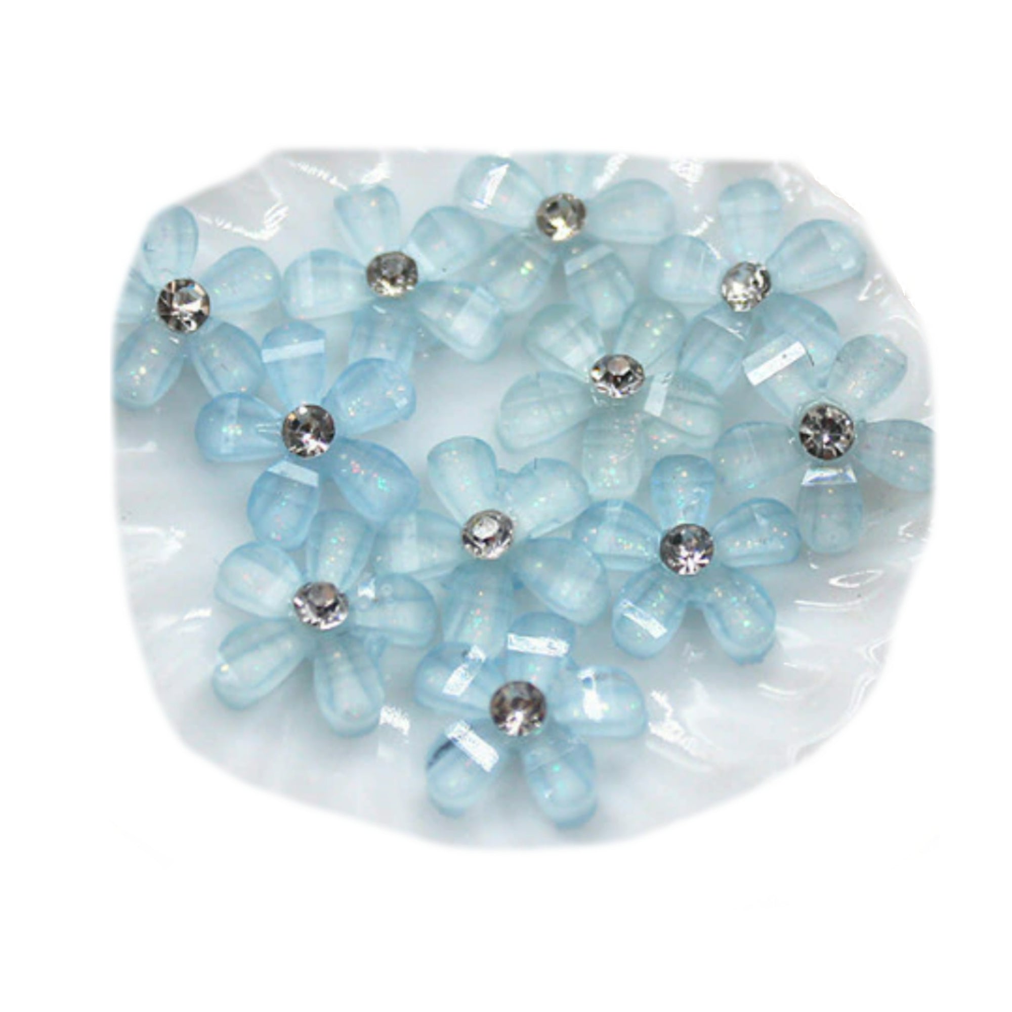 Flower Fun Collection Sky Blue 10mm Flatback Scrapbook Embellishments w/ Rhinestone Center by SSC Designs - 20 pieces