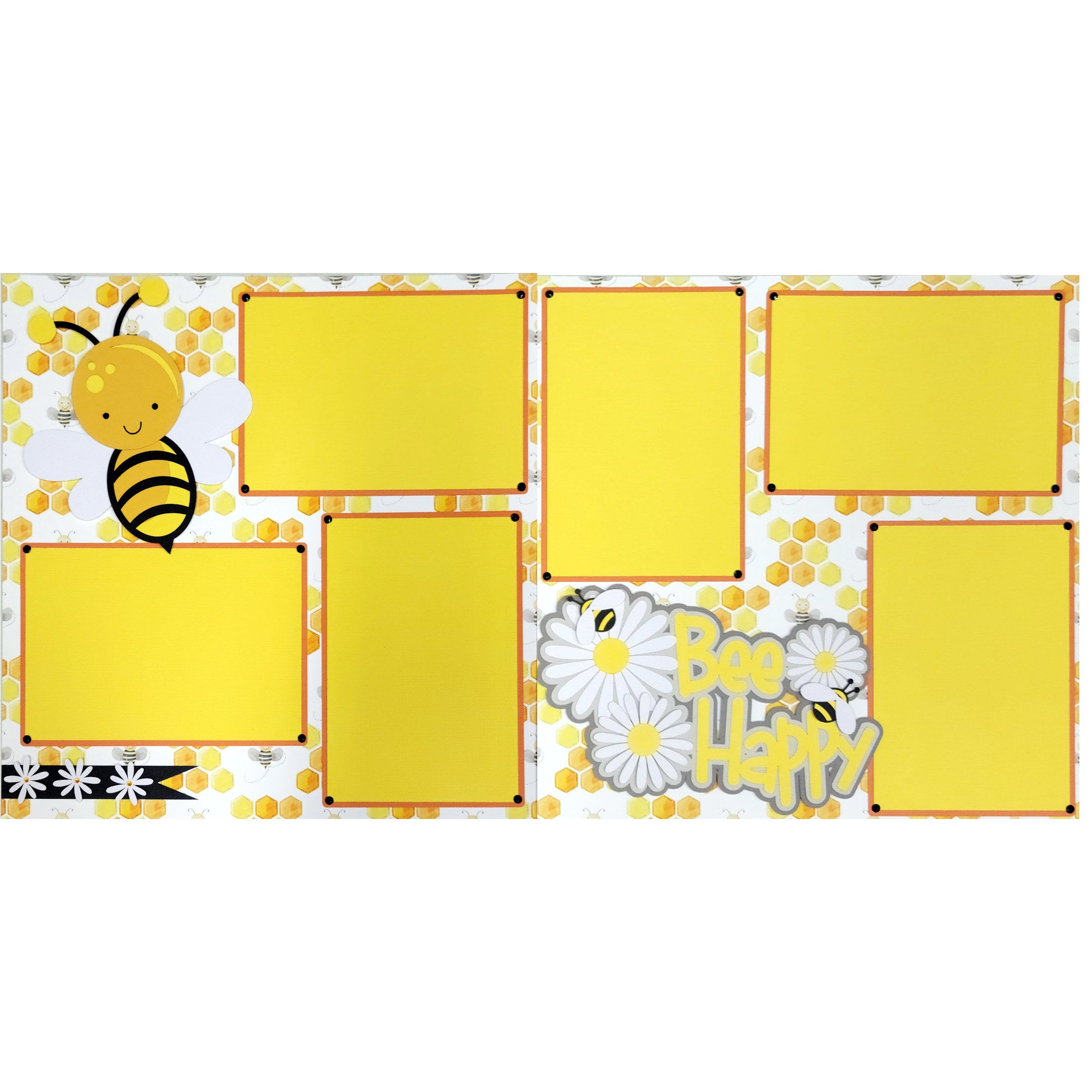 Bee Happy Premade Embellished Two-Page 12 x 12 Scrapbook Premade by SSC Laser Designs